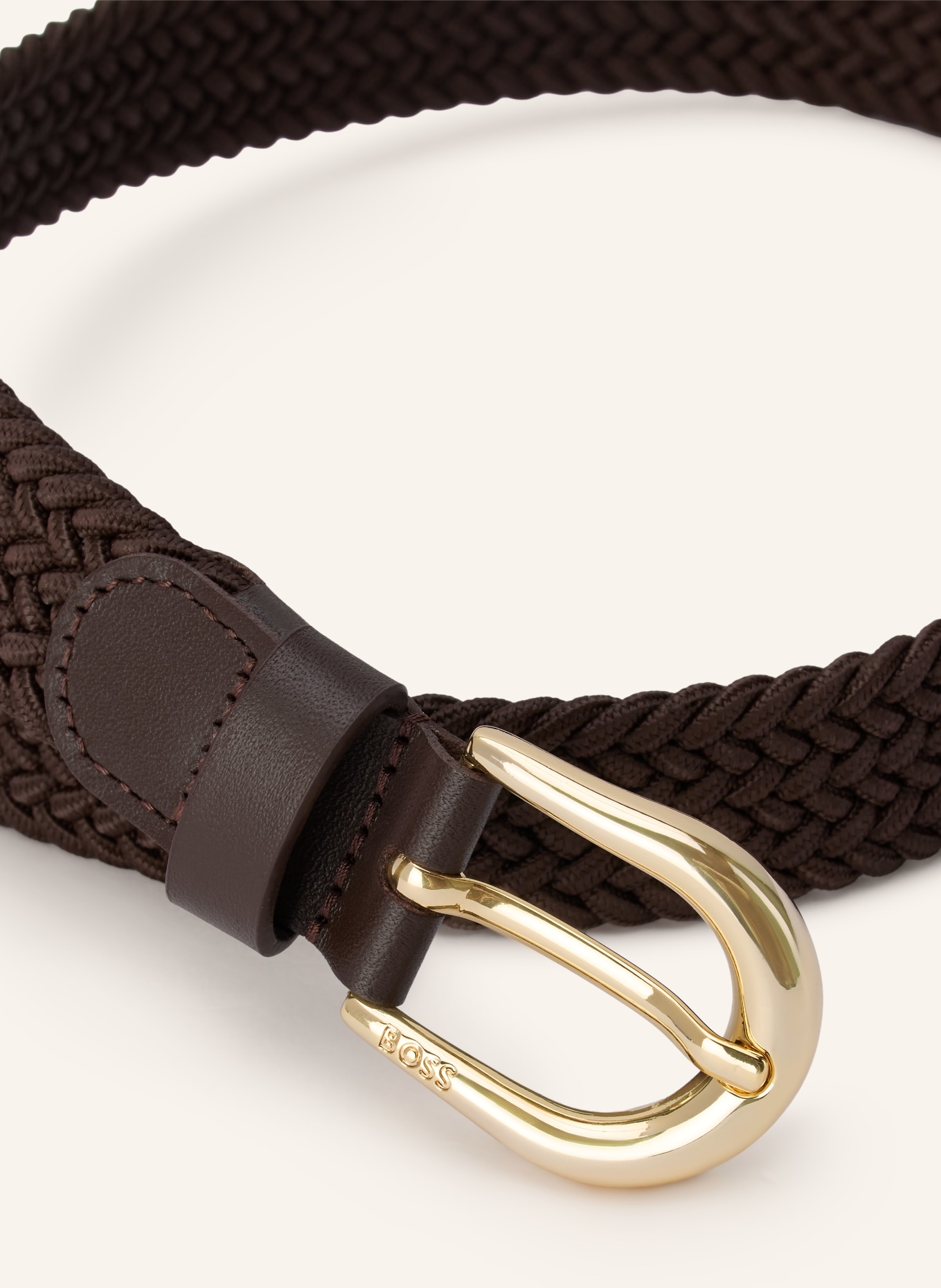 BOSS Flechtgürtel CAROL mit Leder: DUNKELBRAUN