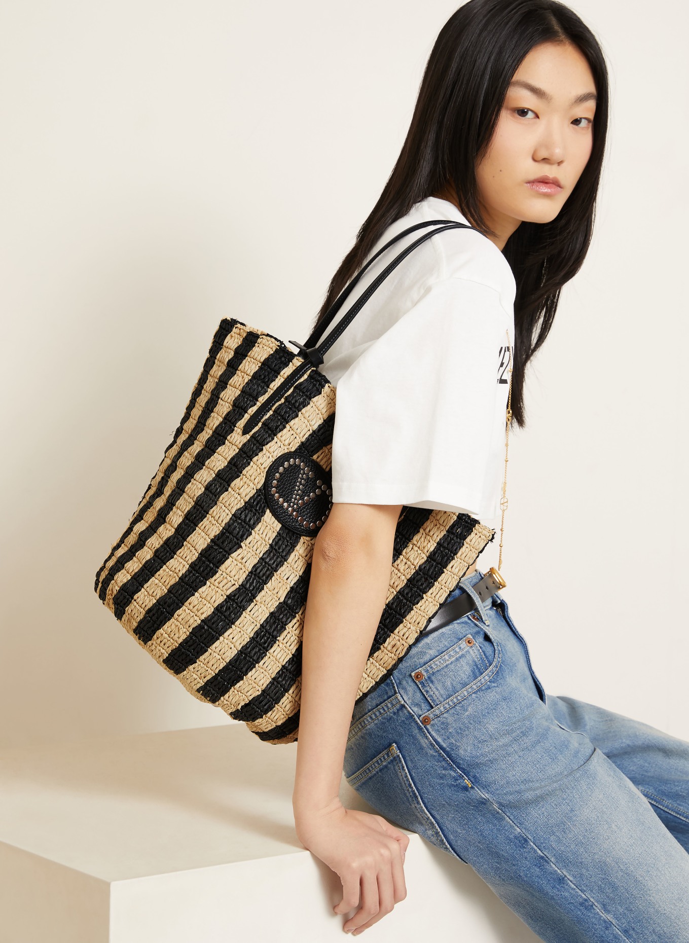 VALENTINO GARAVANI Shopper VLOGO SIGNATURE met etui: ZWART / ZILVER / BEIGE