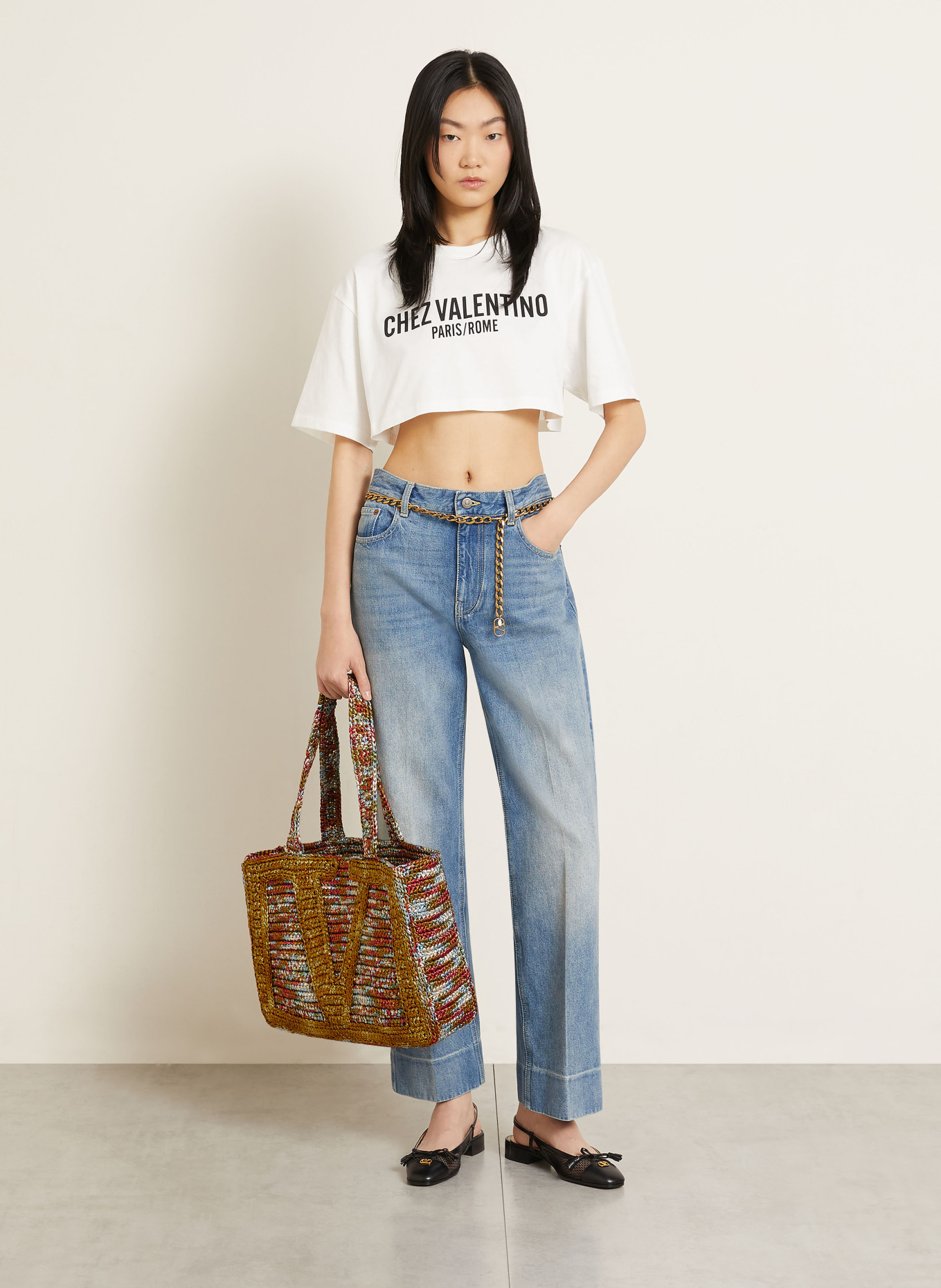 VALENTINO GARAVANI Shopper VIVA SUPERSTAR CROCHET: COGNAC / ROOD / LICHTBLAUW