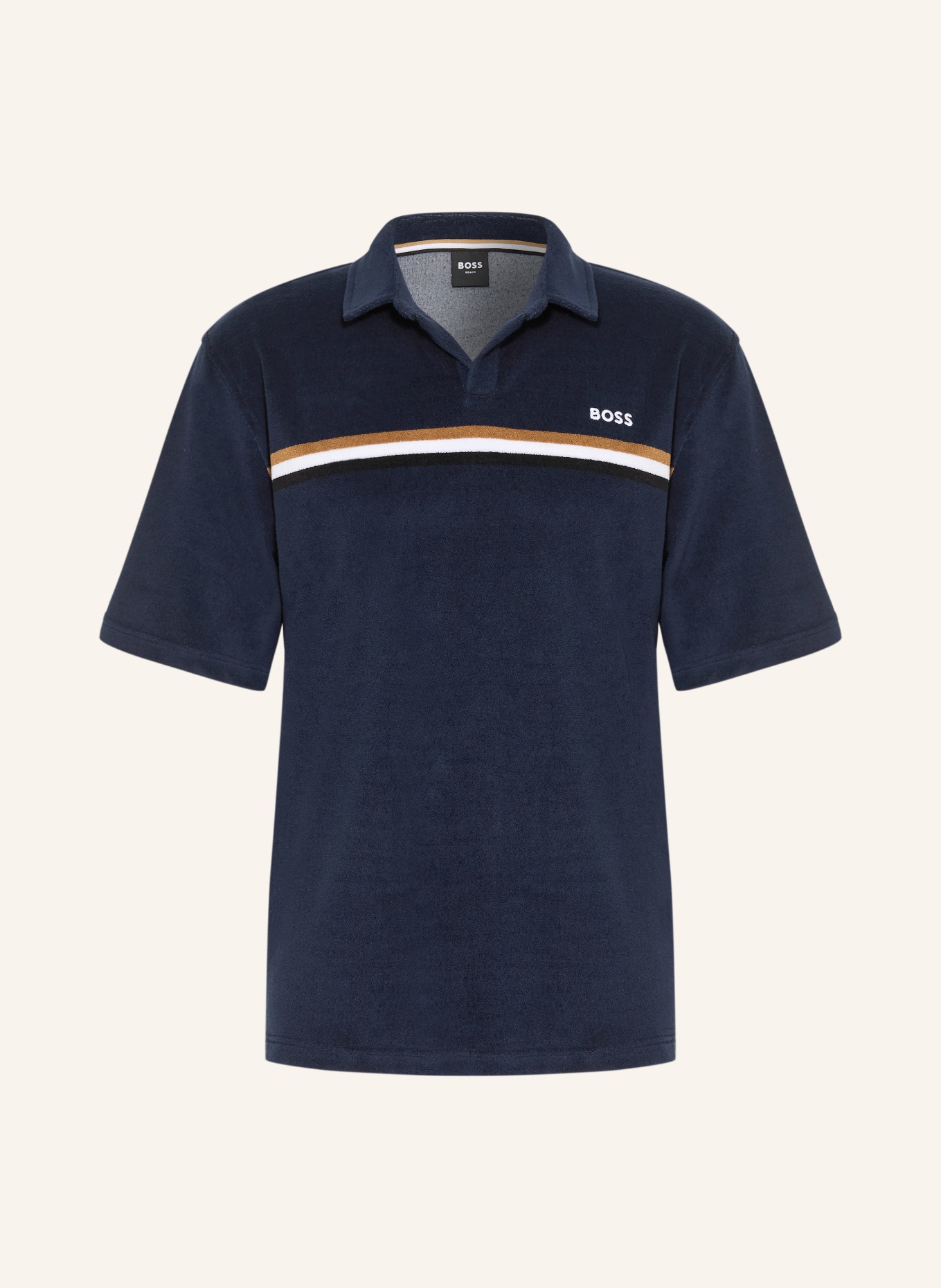 BOSS ICONIC terry polo shirt: DARK BLUE / CAMEL / BLACK