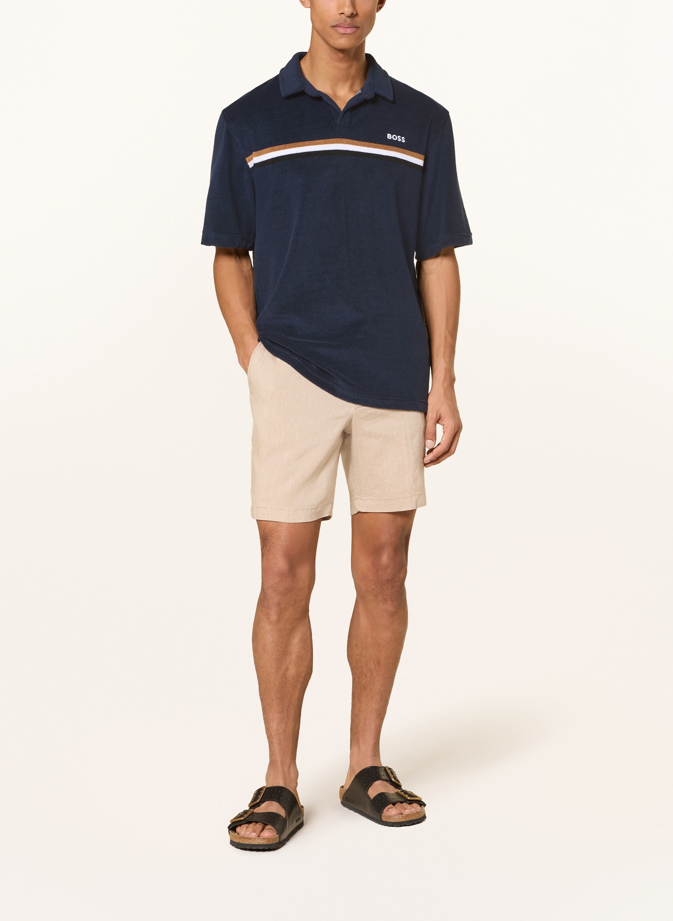 BOSS ICONIC terry polo shirt: DARK BLUE / CAMEL / BLACK