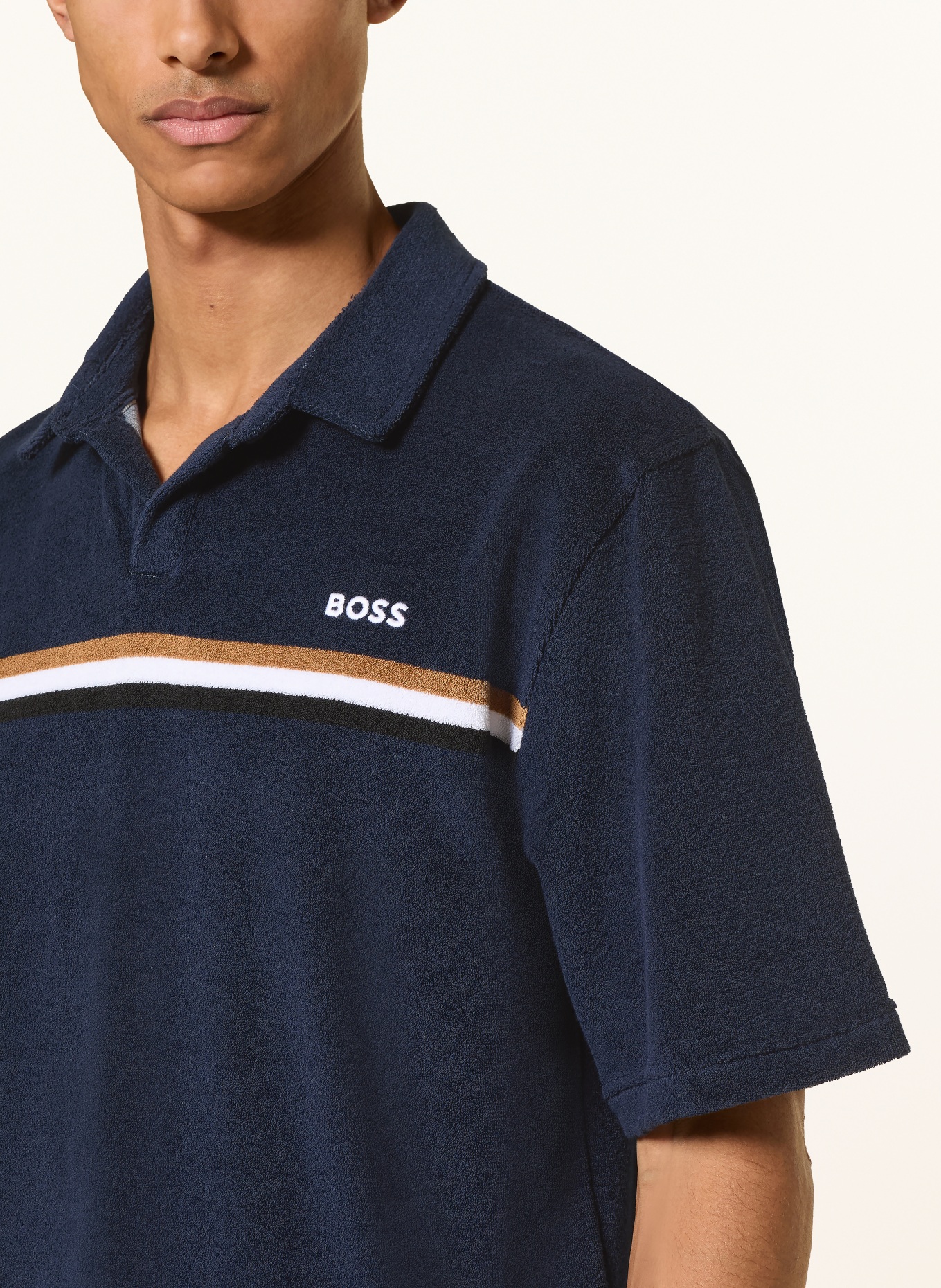 BOSS ICONIC terry polo shirt: DARK BLUE / CAMEL / BLACK