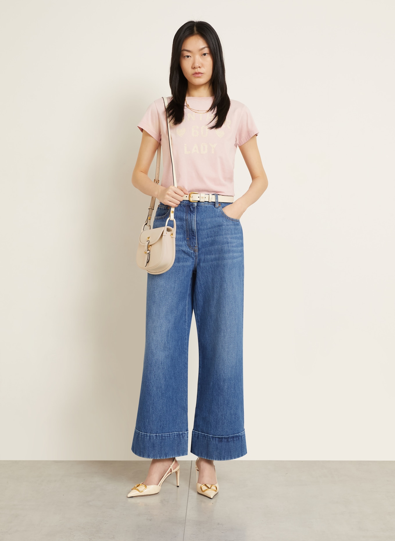 VALENTINO GARAVANI FLANEUSE shoulder bag with studs: CREAM