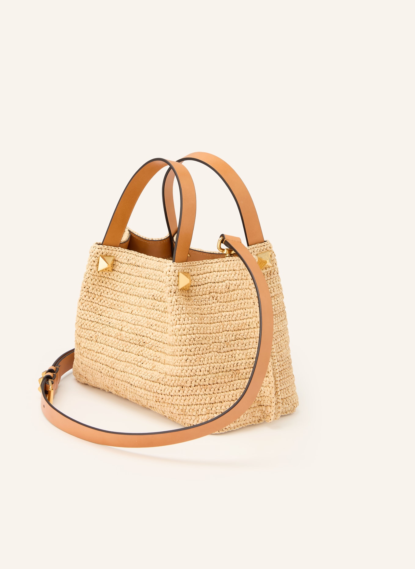 VALENTINO GARAVANI Handtas VLOGO SIGNATURE SMALL met studs: LICHTBRUIN / GOUD / CAMEL