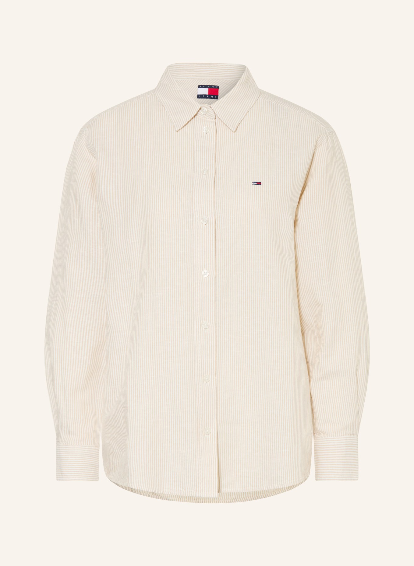 TOMMY JEANS Overhemdblouse met linnen: BEIGE / WIT