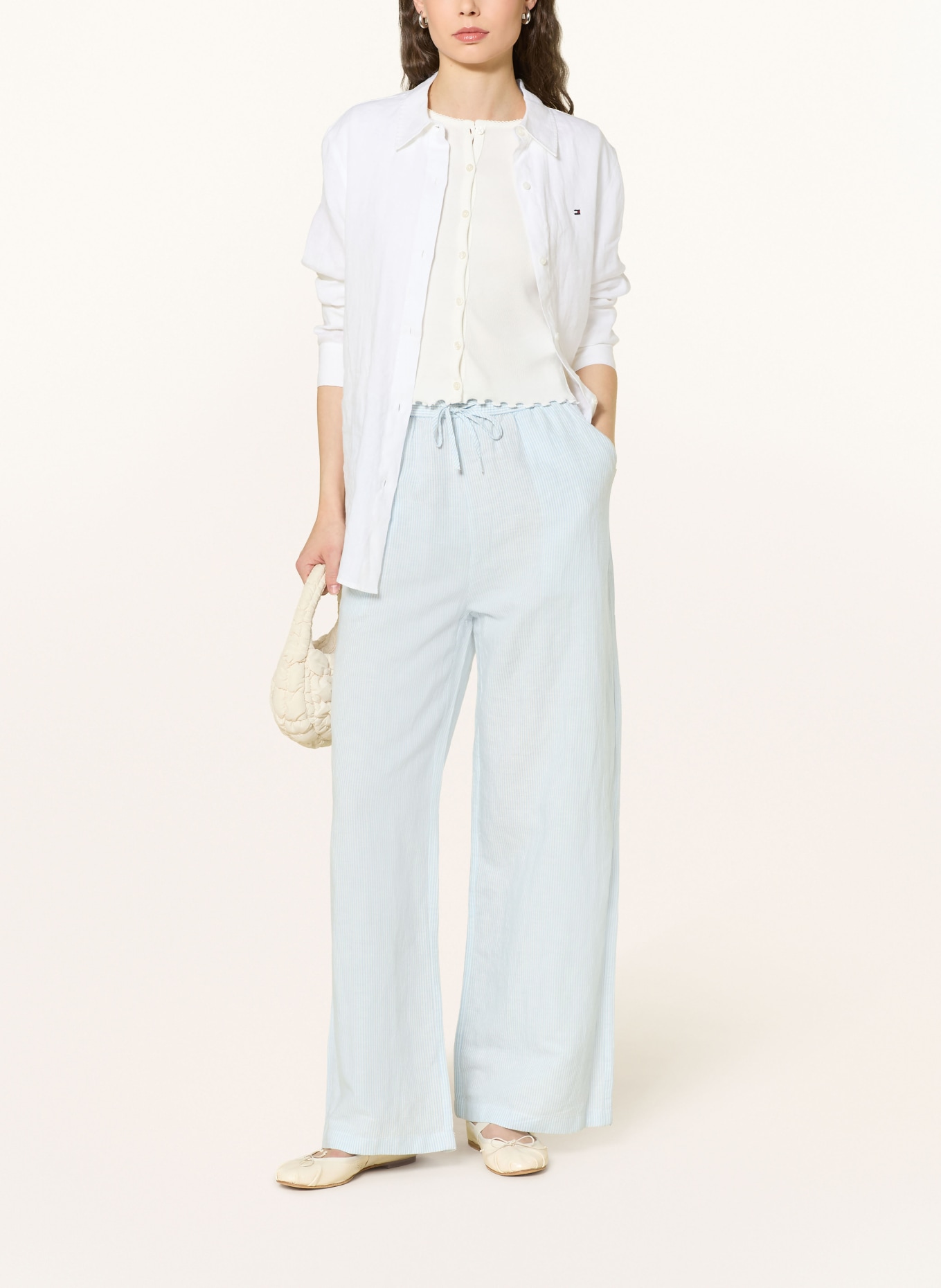 TOMMY JEANS Pants with linen: LIGHT BLUE / WHITE