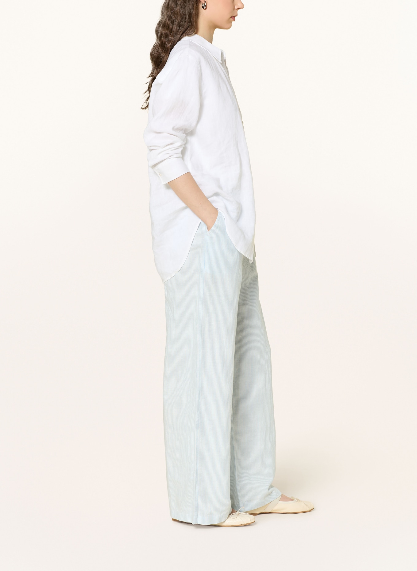 TOMMY JEANS Pants with linen: LIGHT BLUE / WHITE