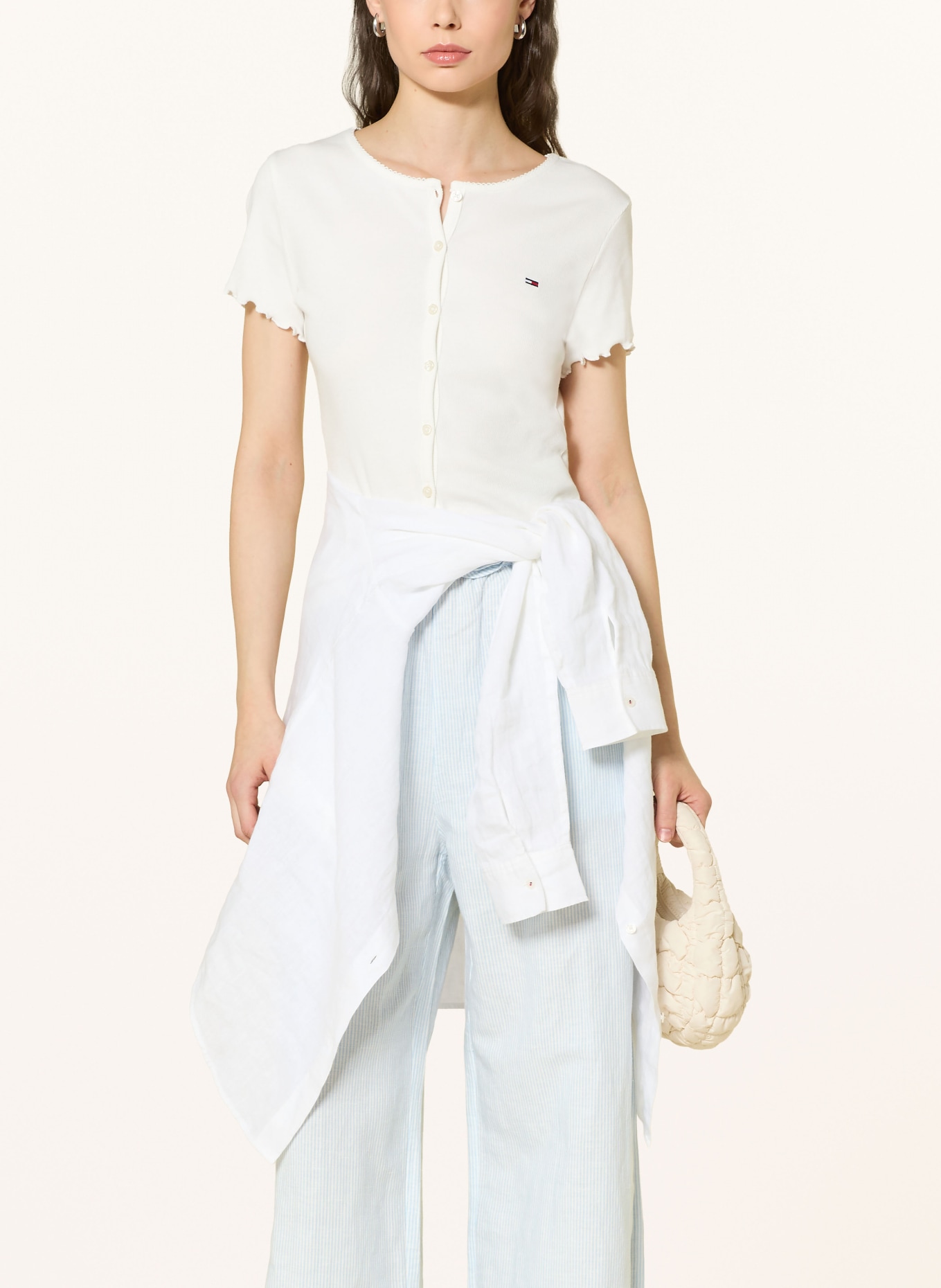 TOMMY JEANS Pants with linen: LIGHT BLUE / WHITE