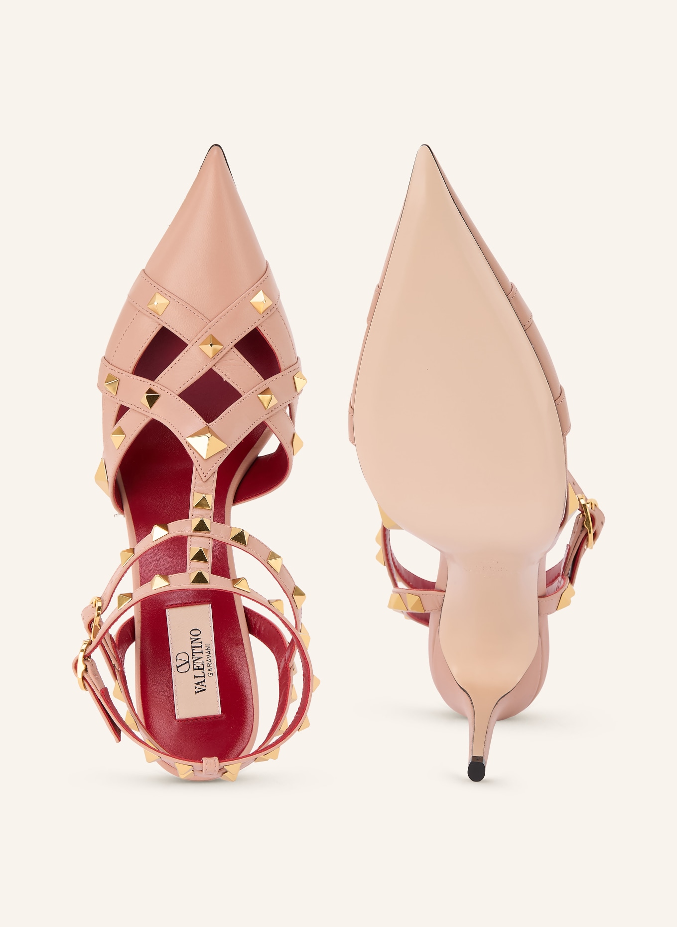 VALENTINO GARAVANI Slingpumps mit Nieten: ROSÉ / GOLD
