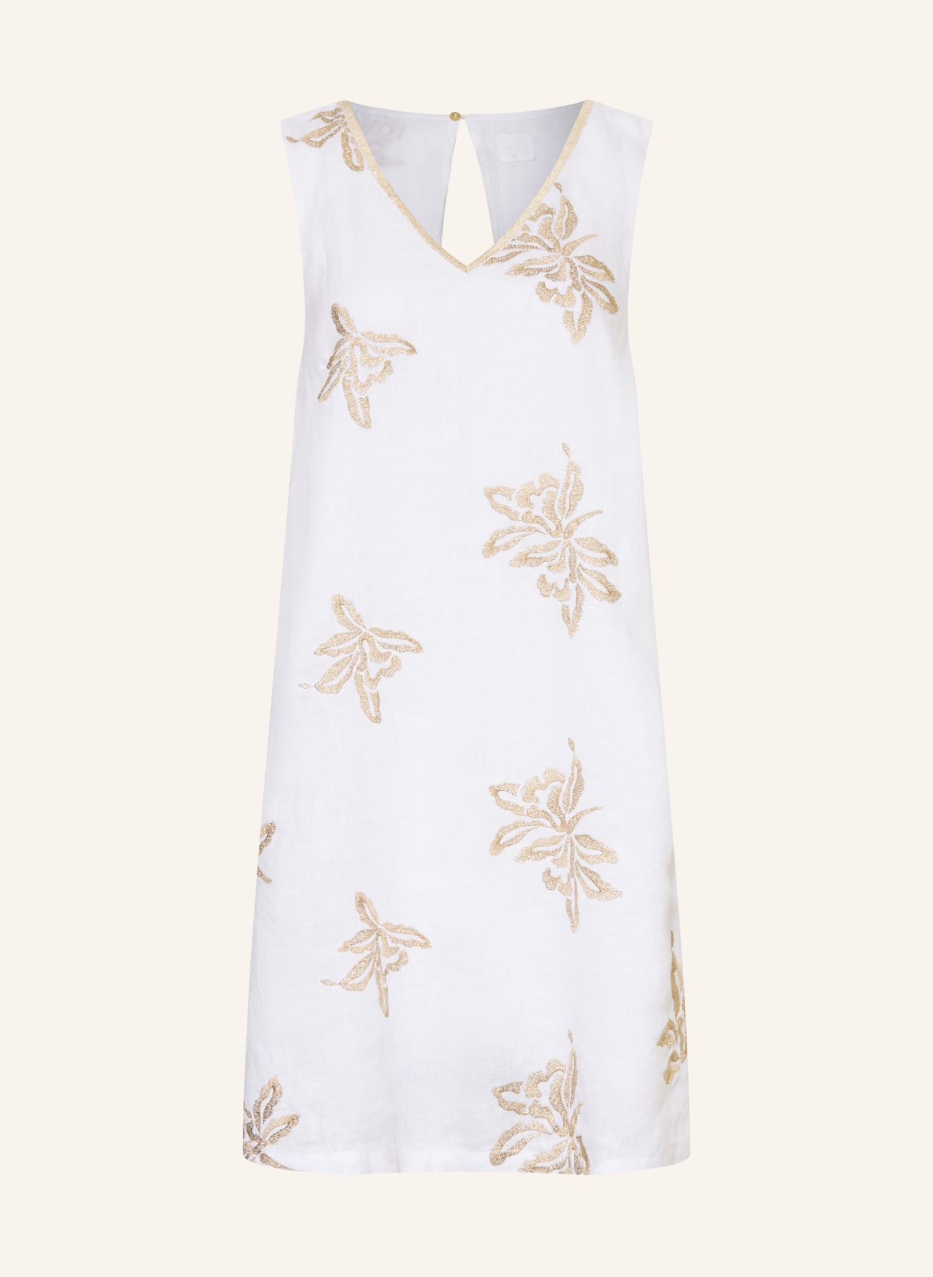 120%lino Linen beach dress with glitter thread: WHITE / GOLD