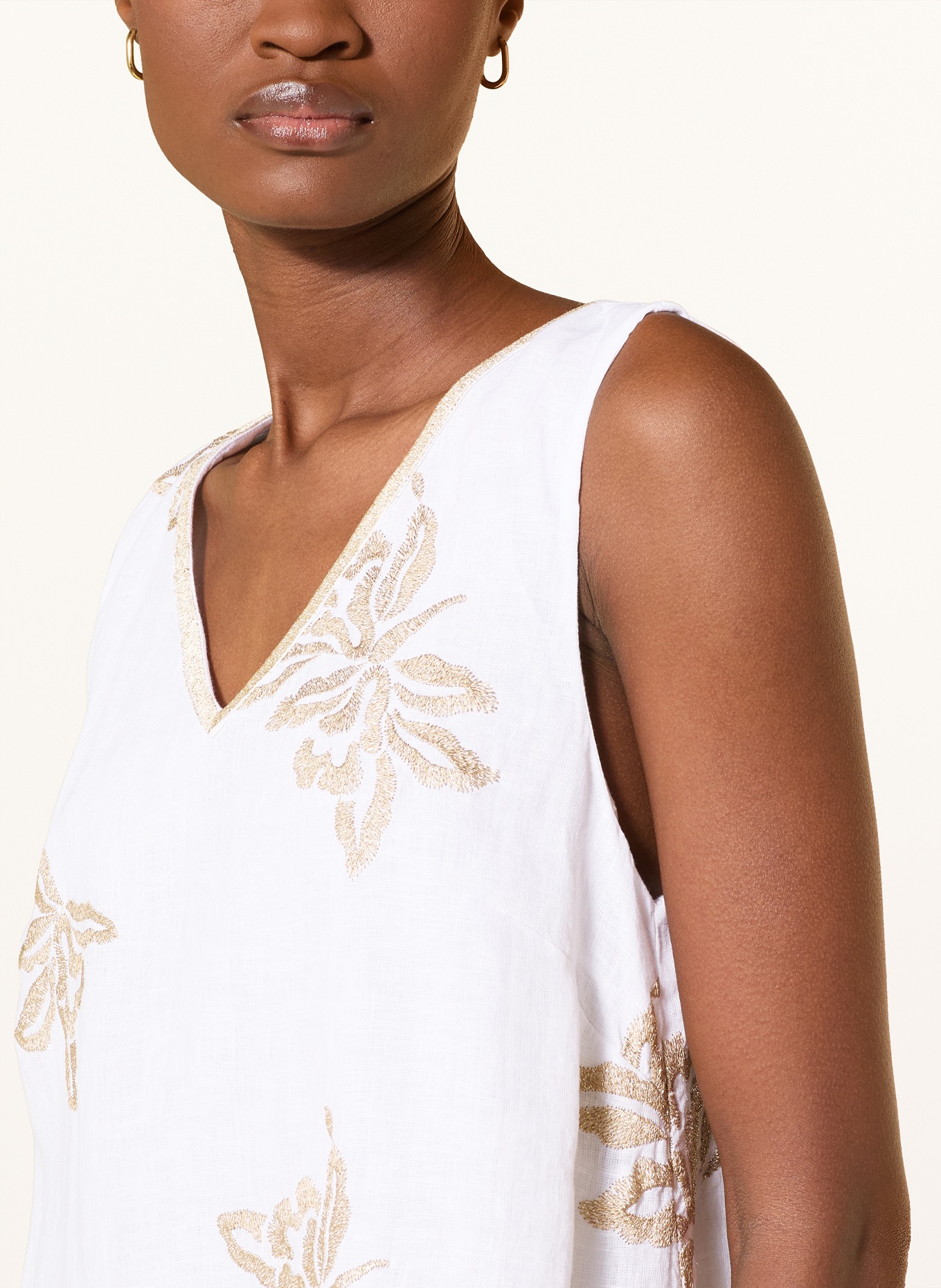 120%lino Linen beach dress with glitter thread: WHITE / GOLD