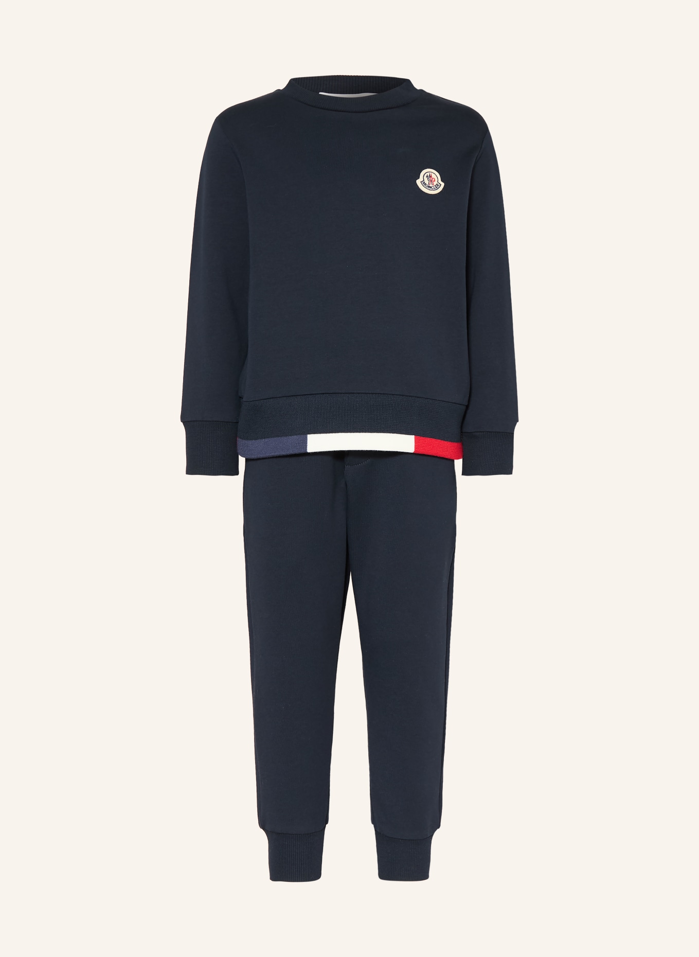 MONCLER enfant Ensemble : sweat-shirt et pantalon de survêtement: BLEU FONCÉ / ROUGE / BLANC