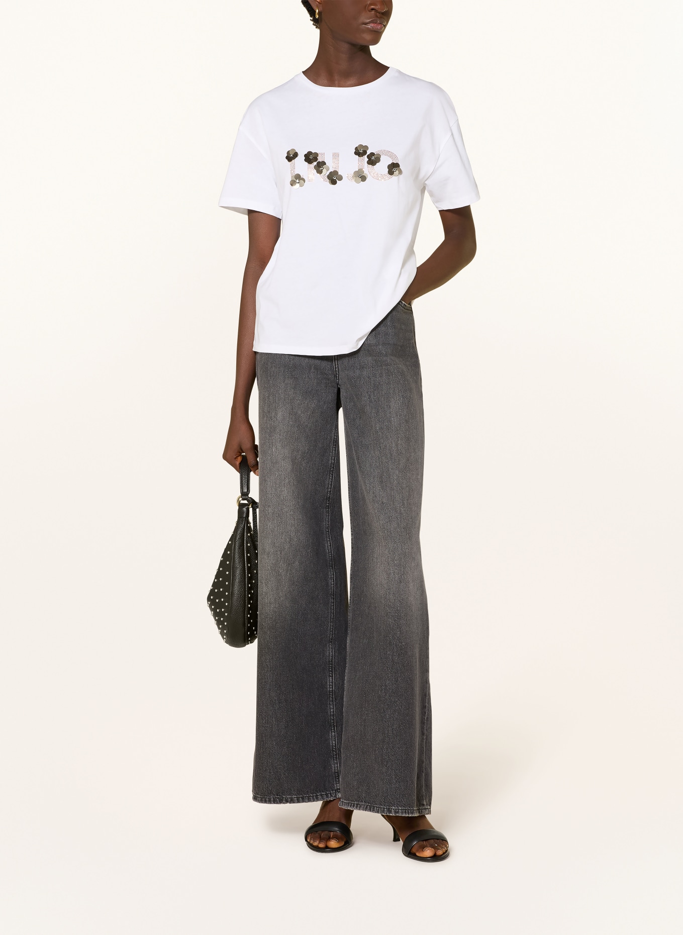 LIU JO T-shirt avec paillettes et pierres précieuses: BLANC / OR