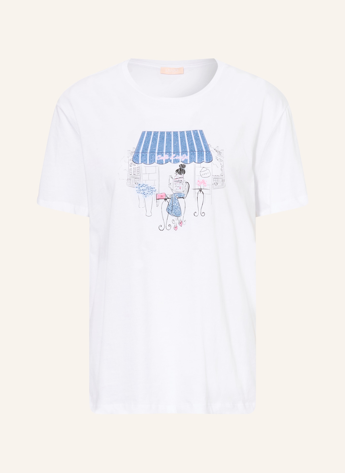 LIU JO T-Shirt mit Schmucksteinen: WEISS / BLAU