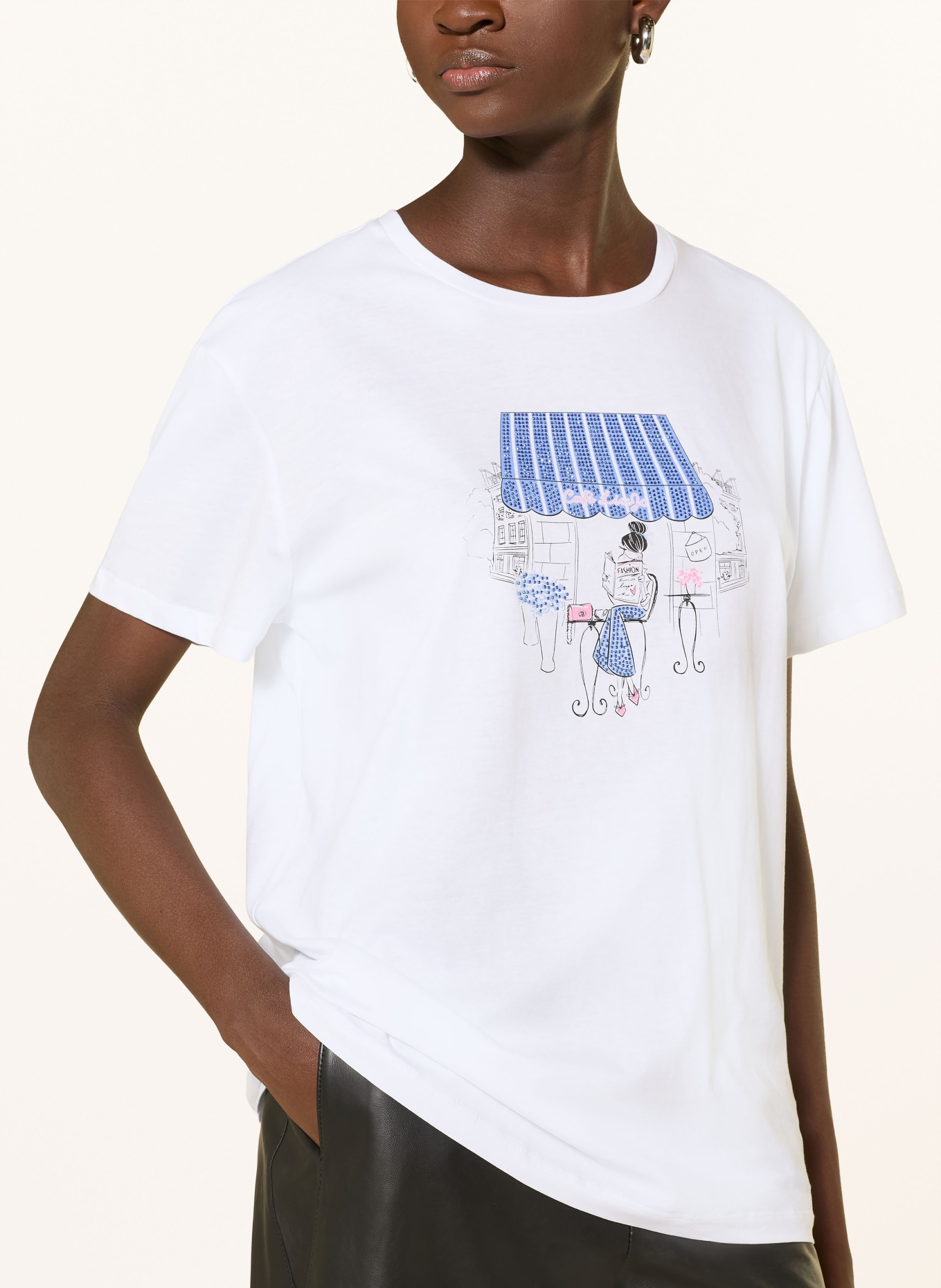 LIU JO T-Shirt mit Schmucksteinen: WEISS / BLAU