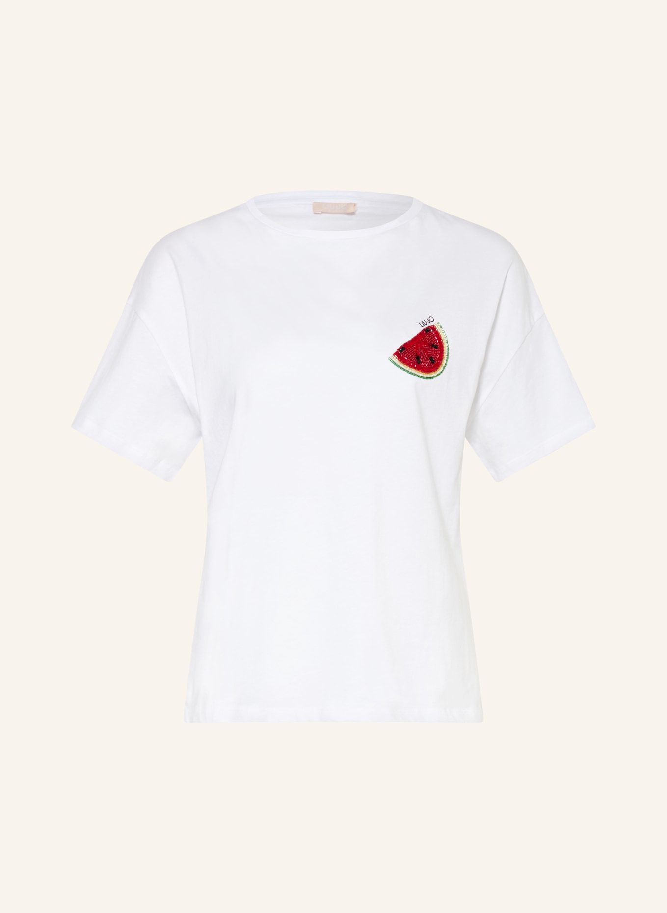 LIU JO T-Shirt mit Schmucksteinen: WEISS / ROT / GRÜN