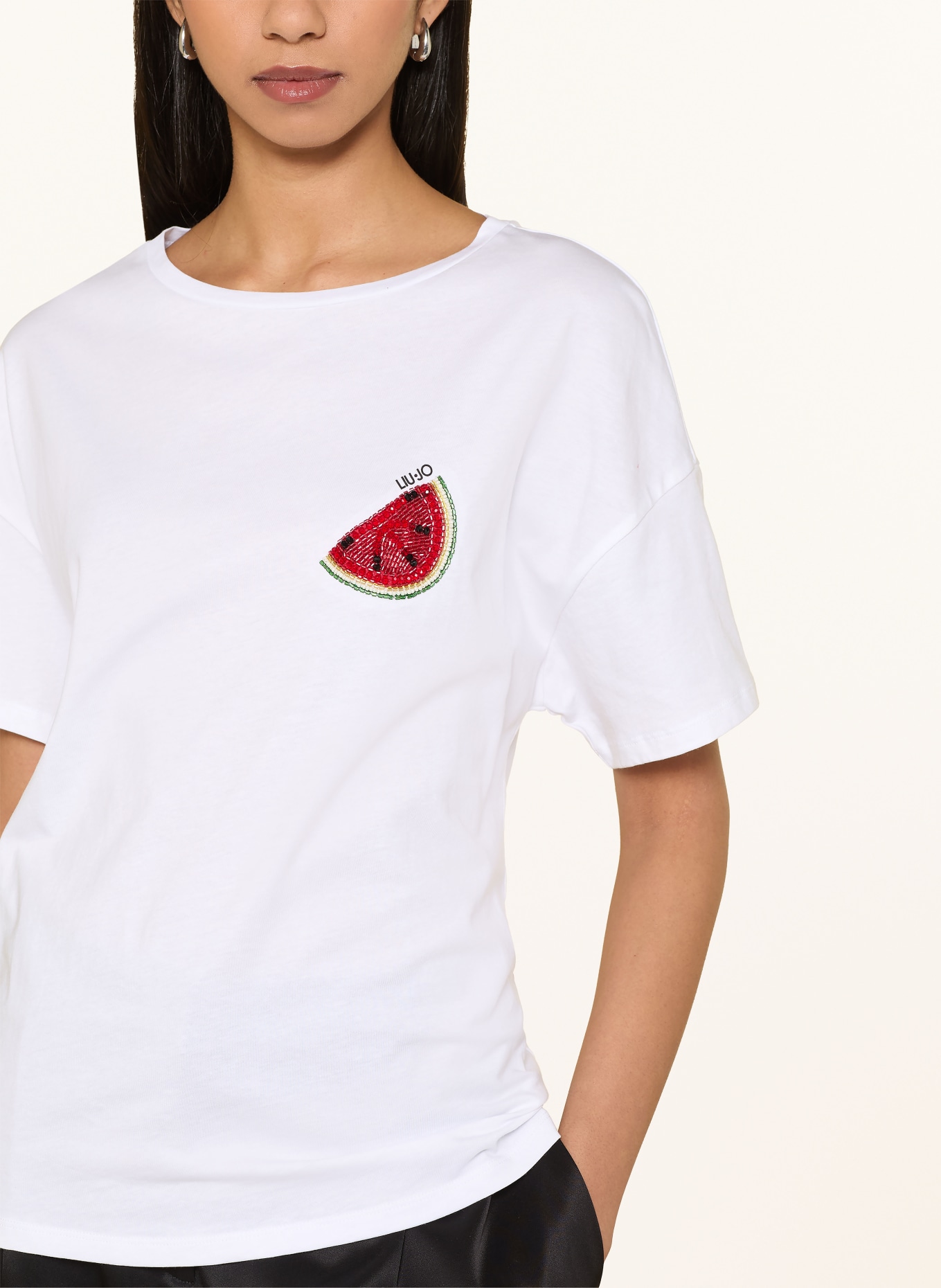 LIU JO T-Shirt mit Schmucksteinen: WEISS / ROT / GRÜN