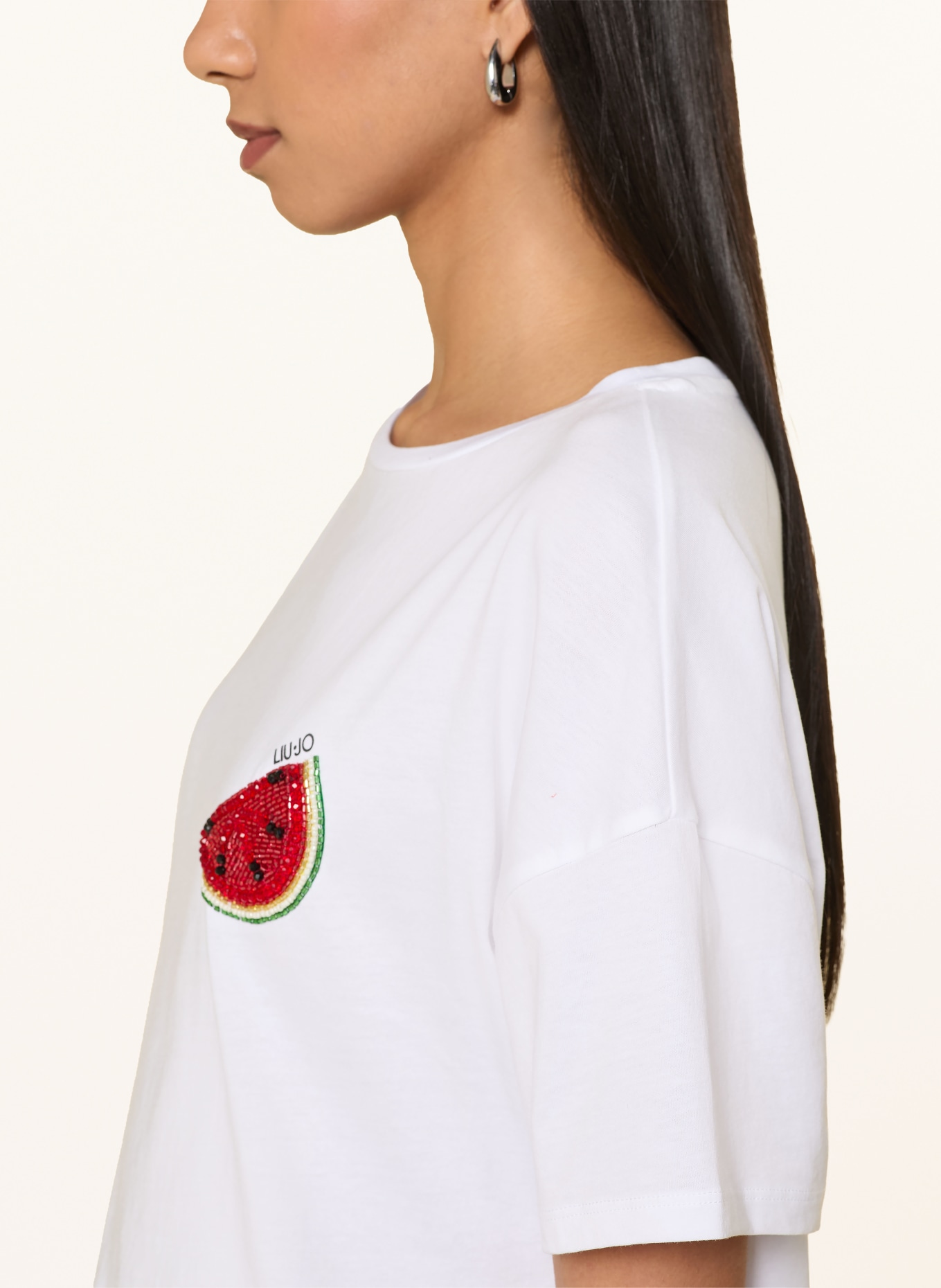 LIU JO T-Shirt mit Schmucksteinen: WEISS / ROT / GRÜN