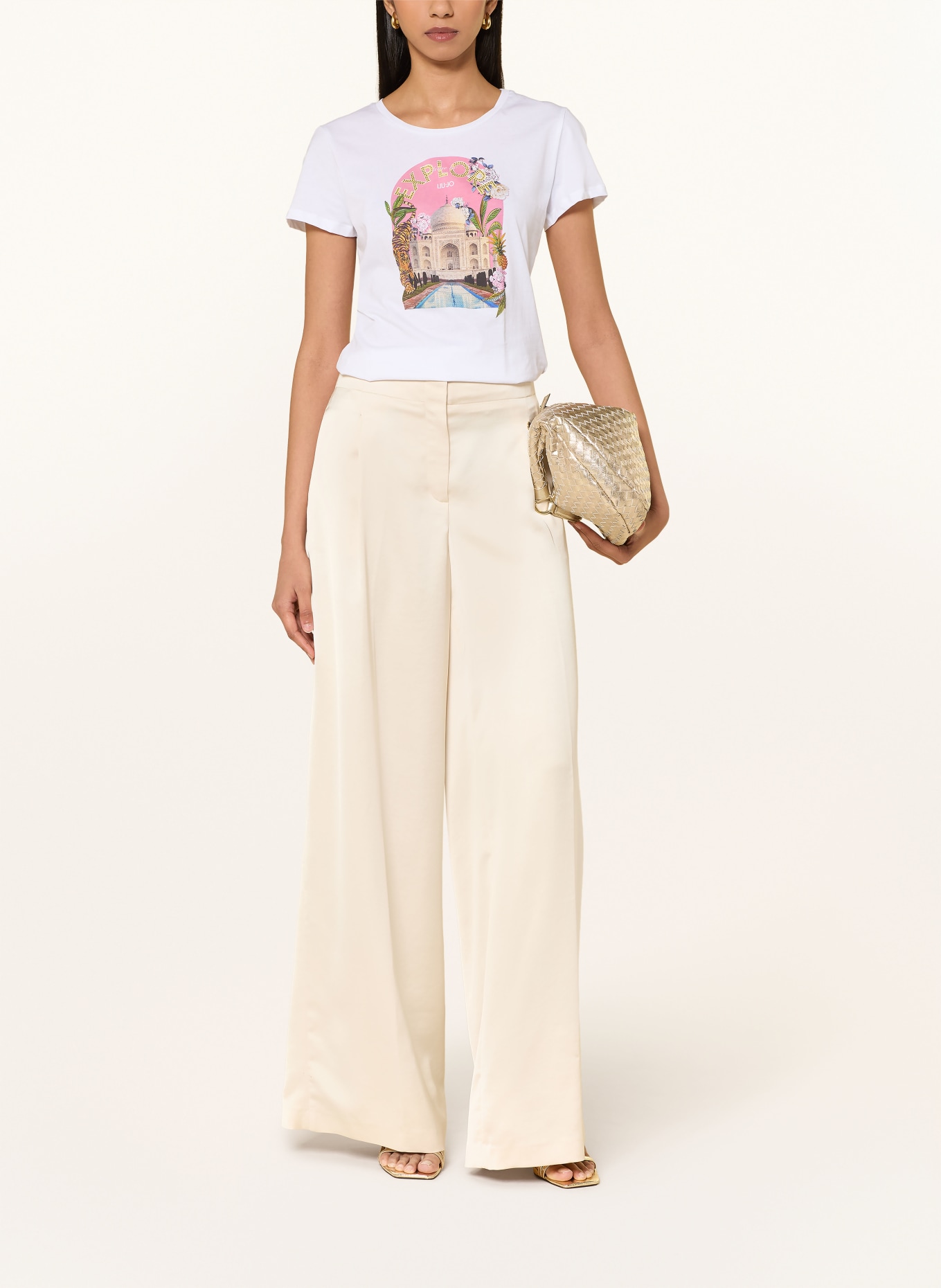 LIU JO T-shirt met strass-steentjes: WIT / ROZE / BEIGE