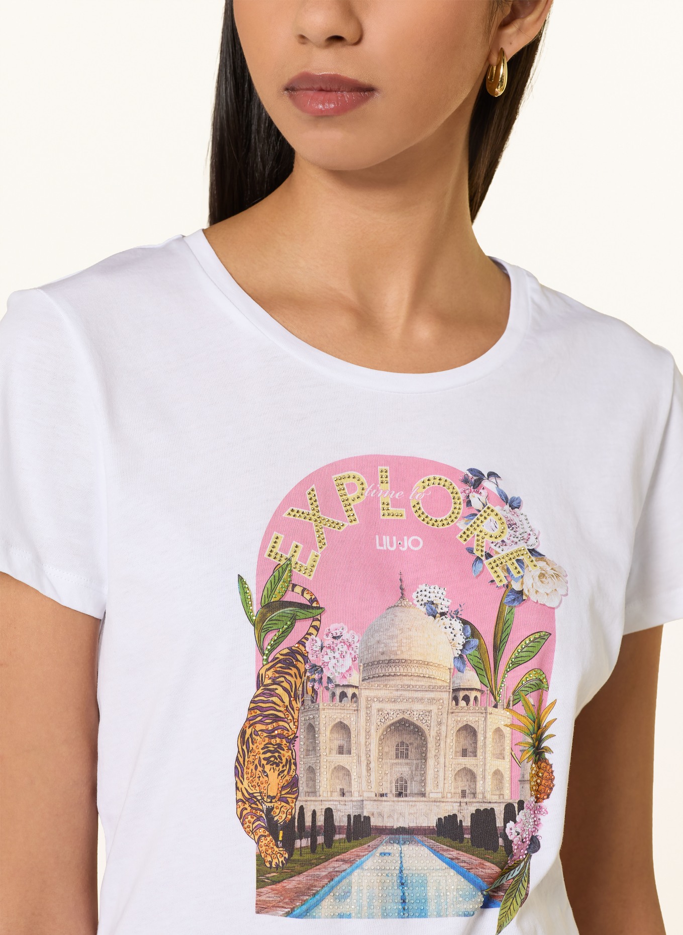 LIU JO T-shirt met strass-steentjes: WIT / ROZE / BEIGE