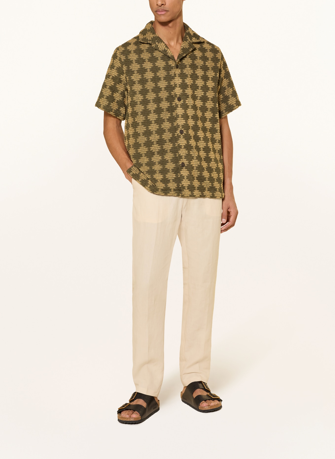 OAS Chemise de villégiature FORTI CUBA Comfort Fit en tissu éponge: KAKI / BEIGE