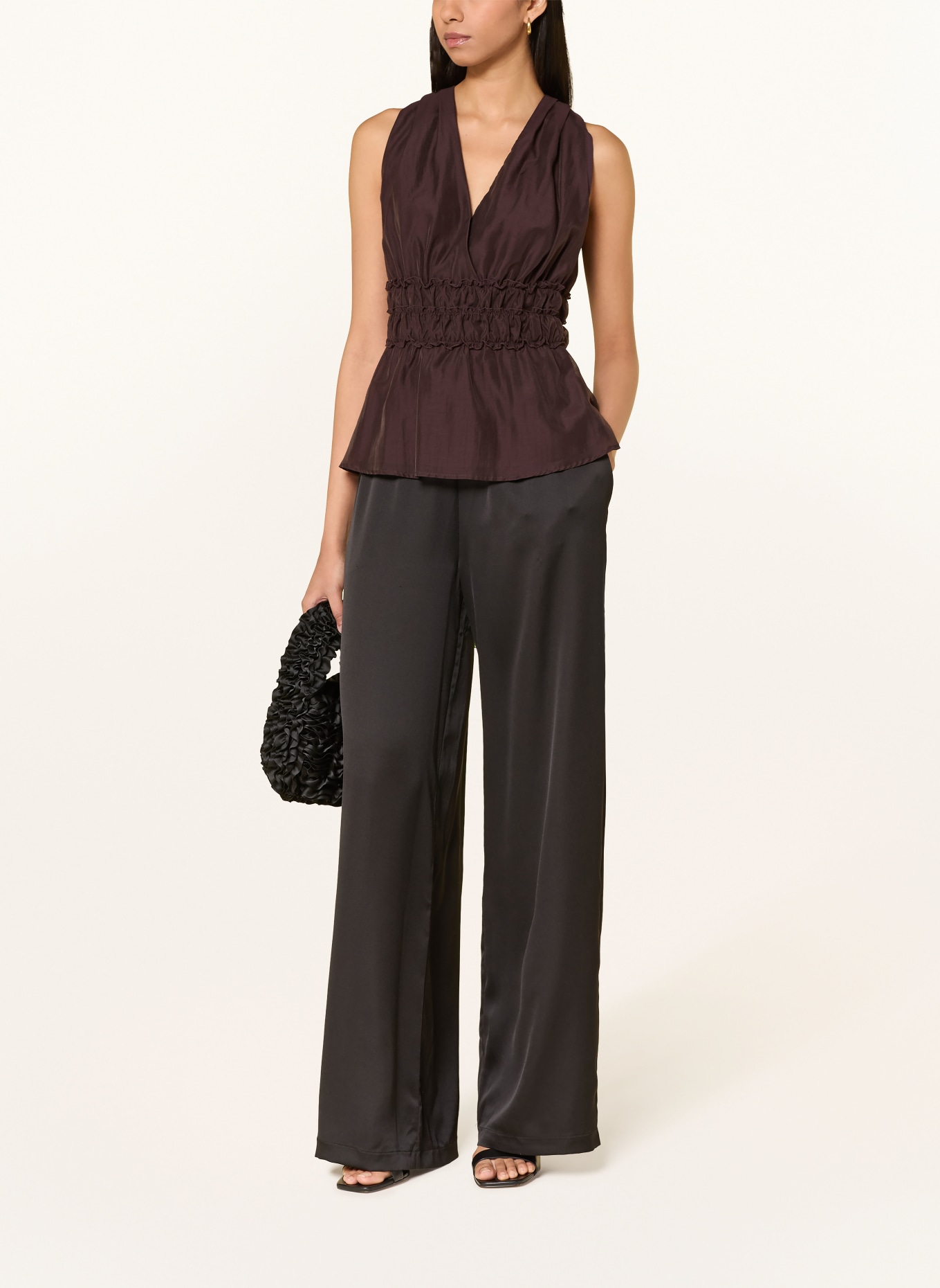 LIU JO Ruffled blouse: DARK BROWN