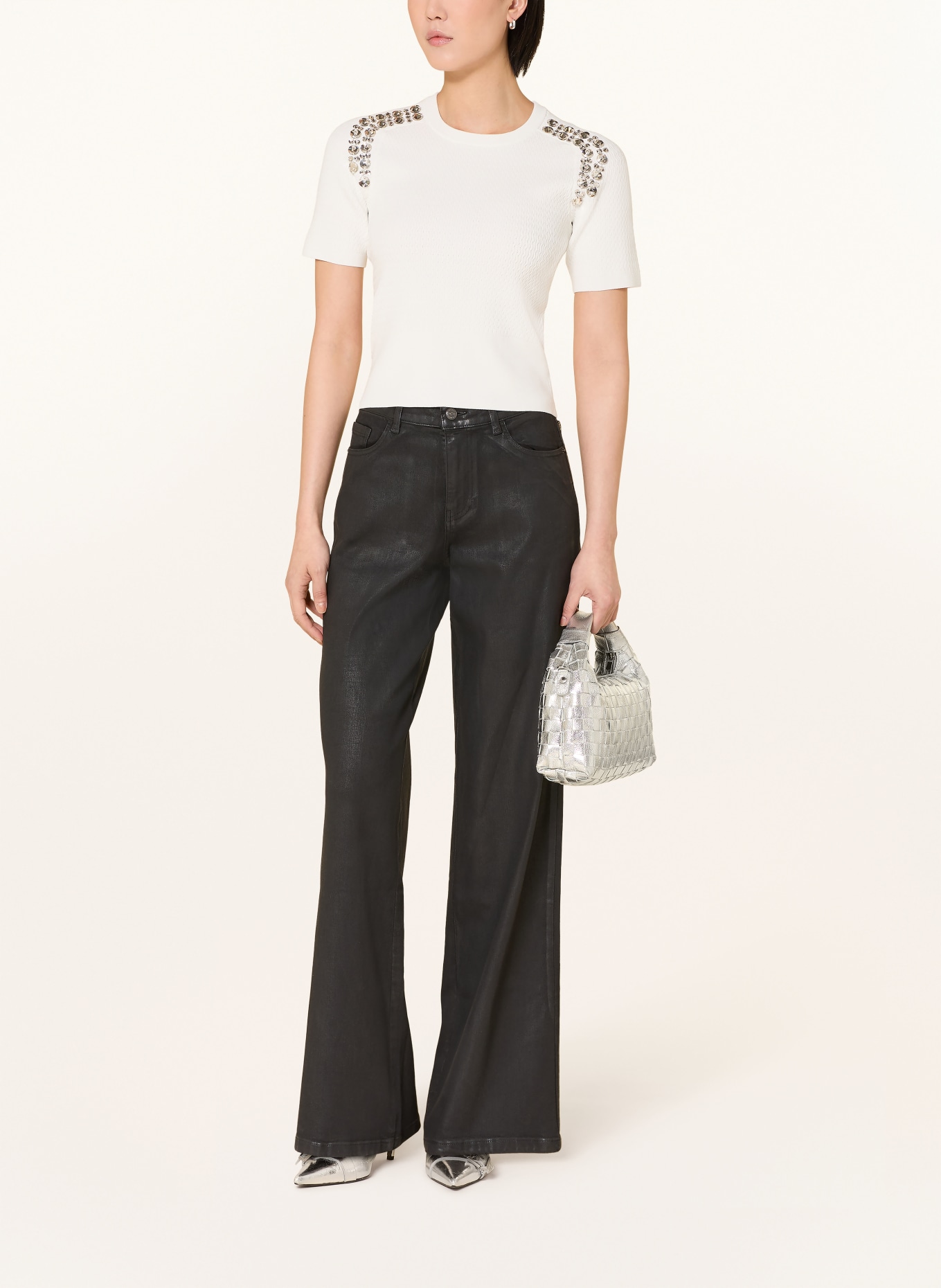 LIU JO Strickshirt mit Schmucksteinen: WEISS