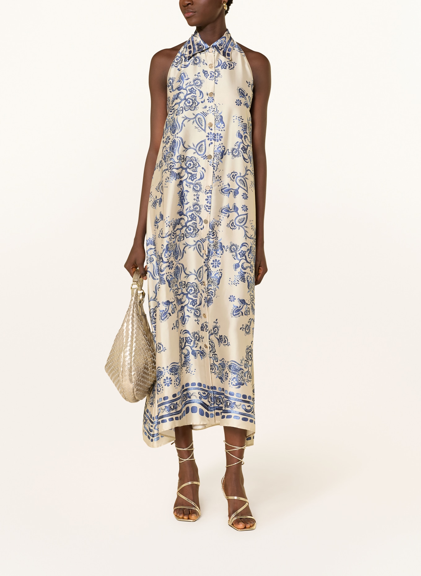 LIU JO saténové šaty: SVĚTLE ŠEDÁ / TMAVĚ MODRÁ