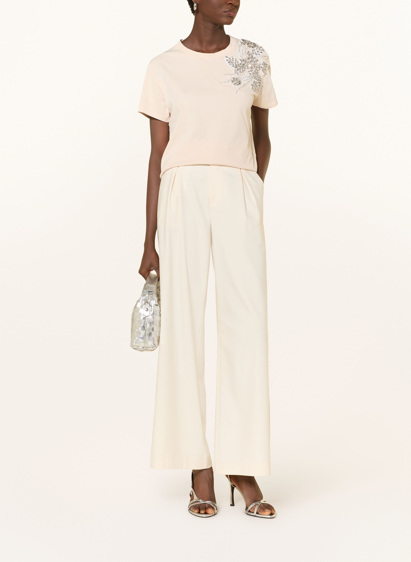 LIU JO T-Shirt mit Schmucksteinen: HELLBRAUN / SILBER