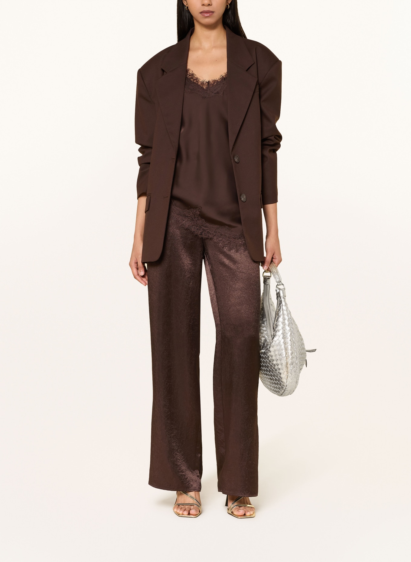 LIU JO Marlene-broek van satijn: MARRON FONCÉ