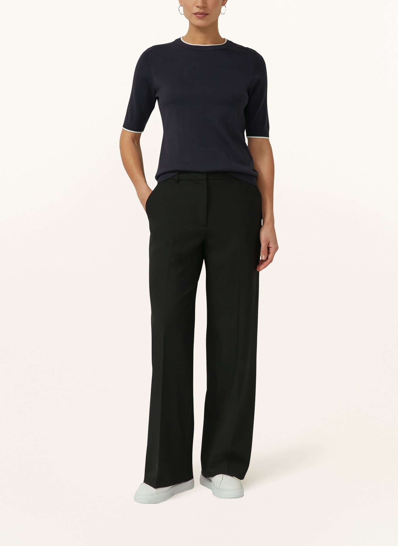 s.Oliver BLACK LABEL pull en maille: BLEU FONCÉ / BLANC