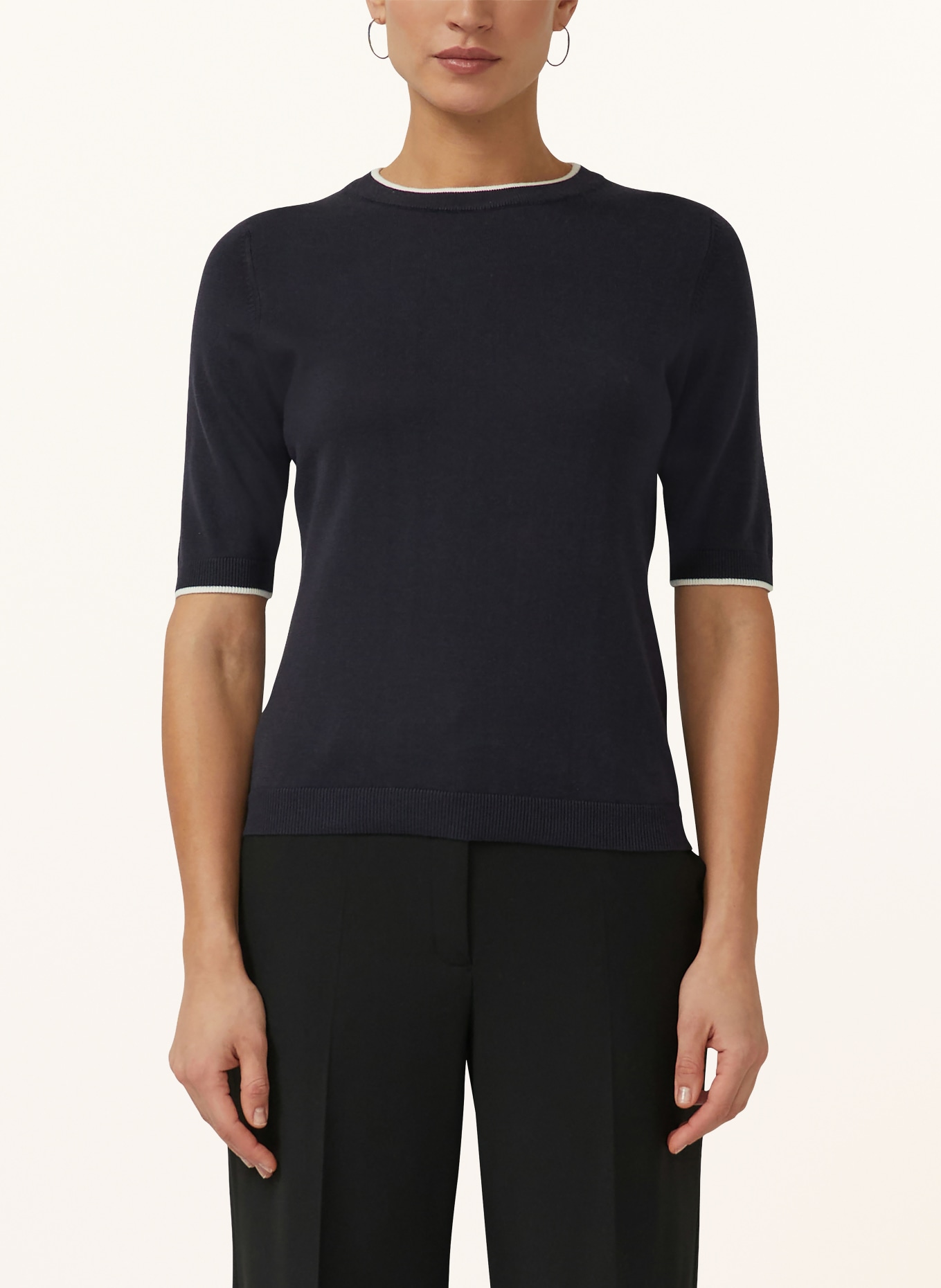 s.Oliver BLACK LABEL pull en maille: BLEU FONCÉ / BLANC