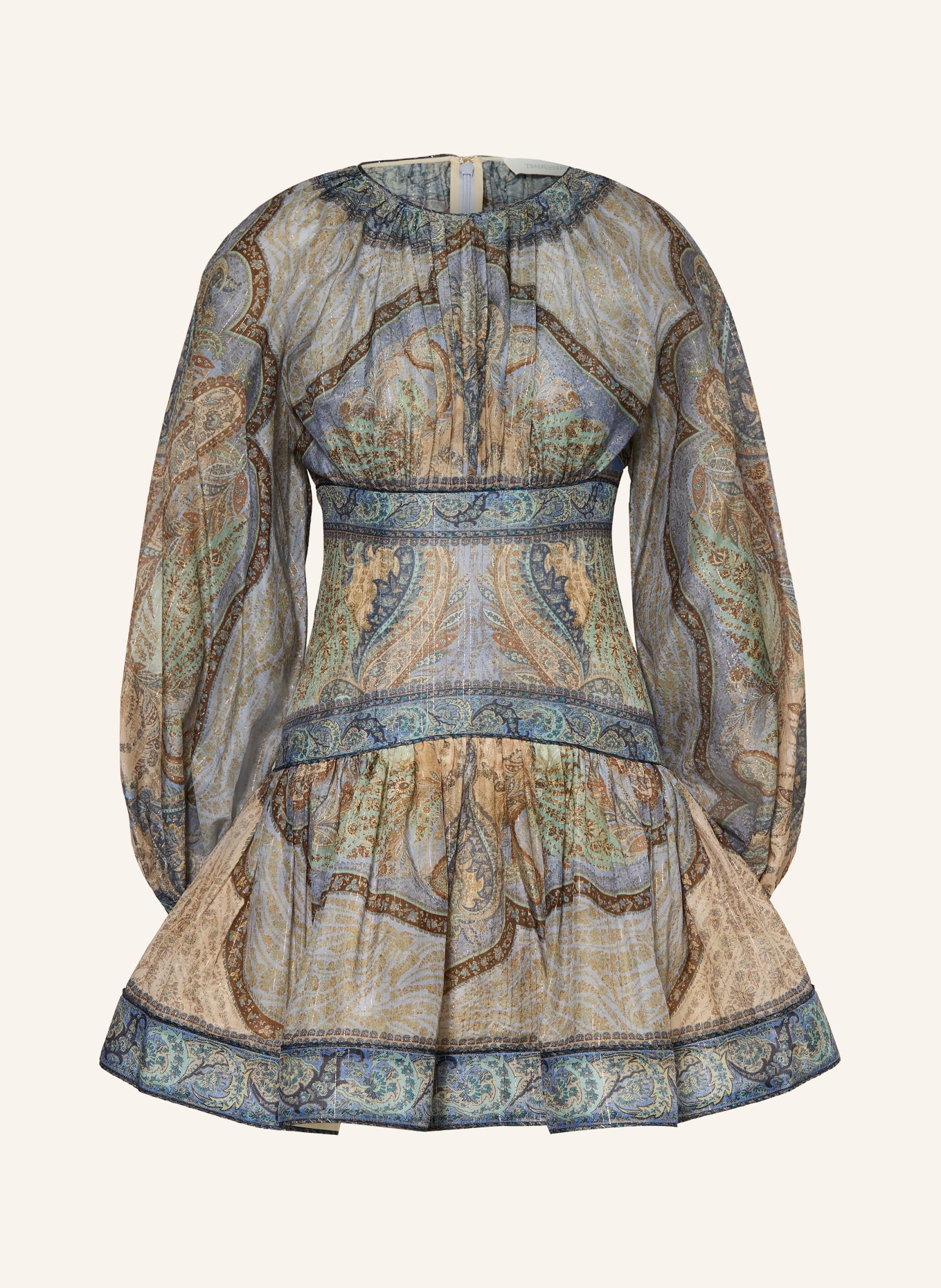 ZIMMERMANN Kleid WANDERLUST mit Glitzergarn: BLAUGRAU / BRAUN / MINT