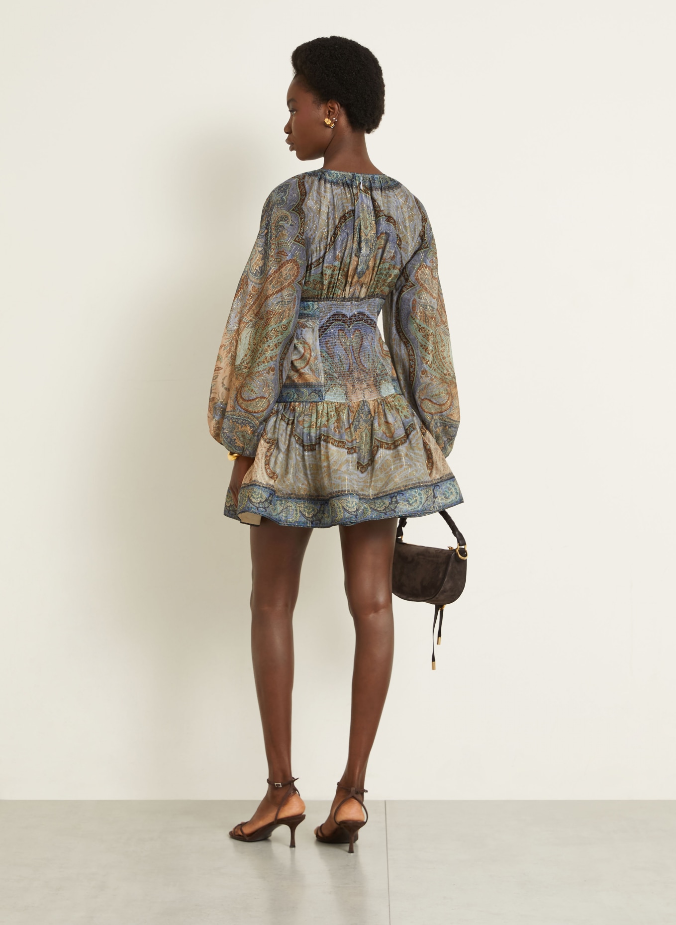 ZIMMERMANN Kleid WANDERLUST mit Glitzergarn: BLAUGRAU / BRAUN / MINT