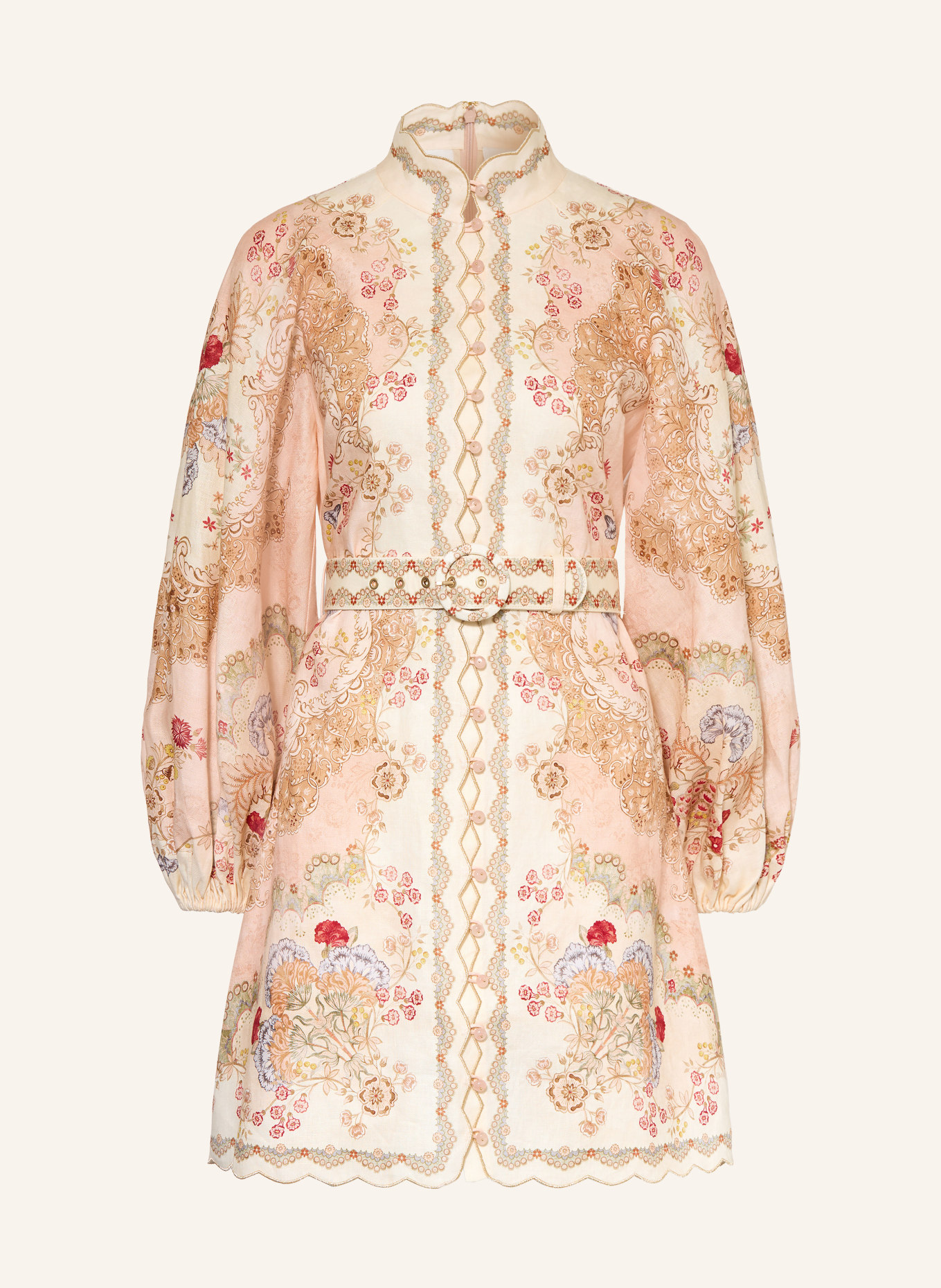 ZIMMERMANN DAYLIGHT linen dress with glitter thread: CREAM / LIGHT PURPLE / RED