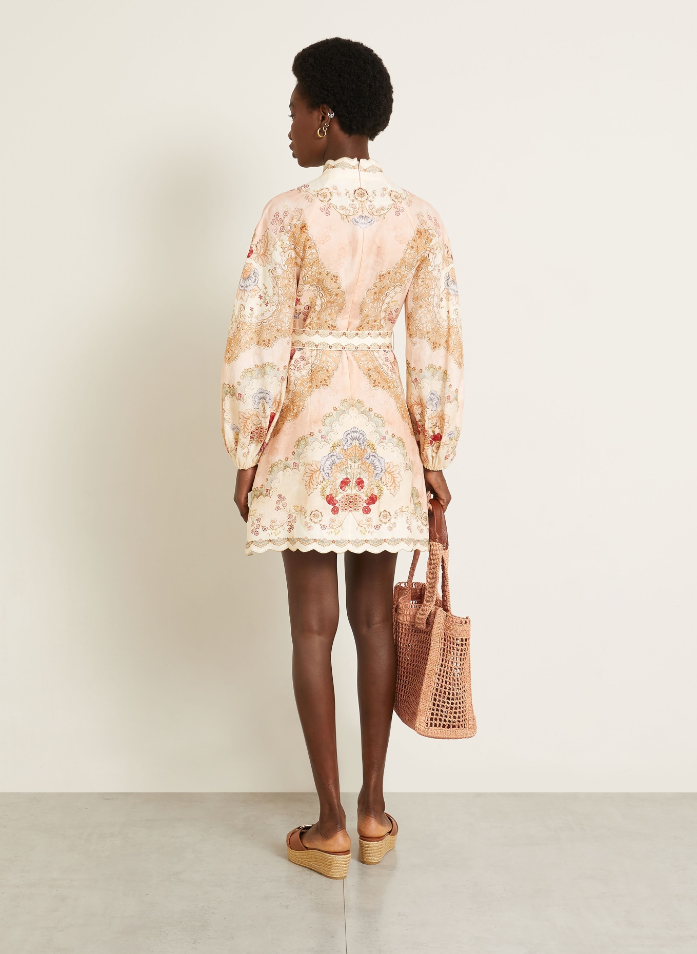 ZIMMERMANN DAYLIGHT linen dress with glitter thread: CREAM / LIGHT PURPLE / RED