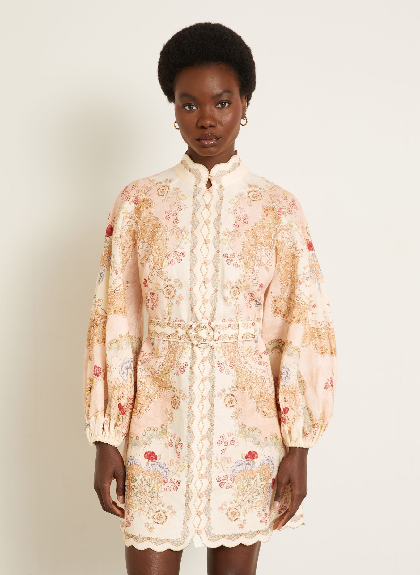 ZIMMERMANN DAYLIGHT linen dress with glitter thread: CREAM / LIGHT PURPLE / RED