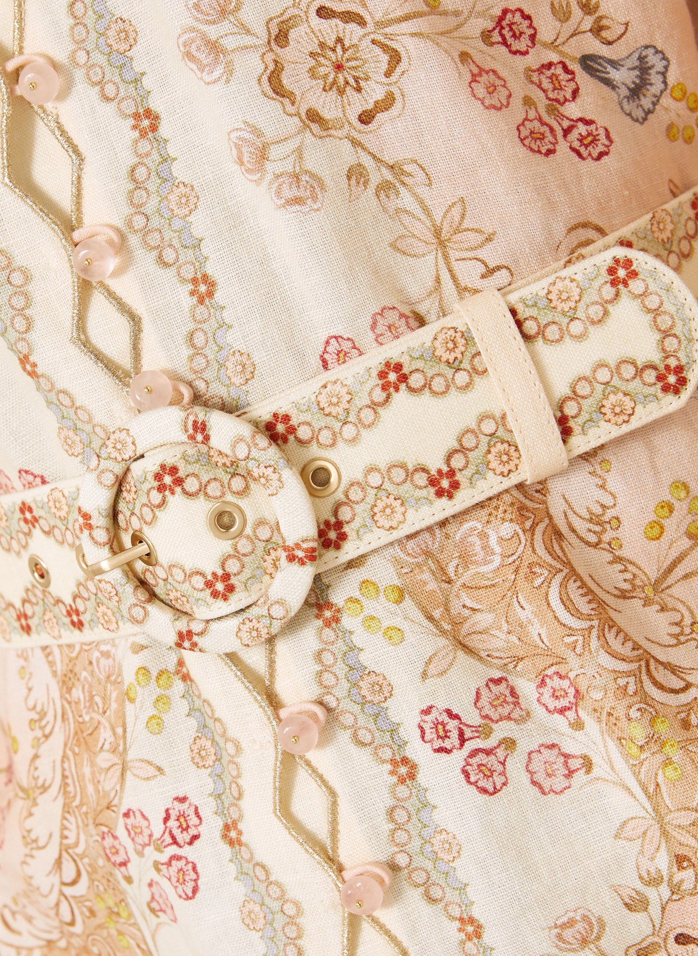 ZIMMERMANN DAYLIGHT linen dress with glitter thread: CREAM / LIGHT PURPLE / RED