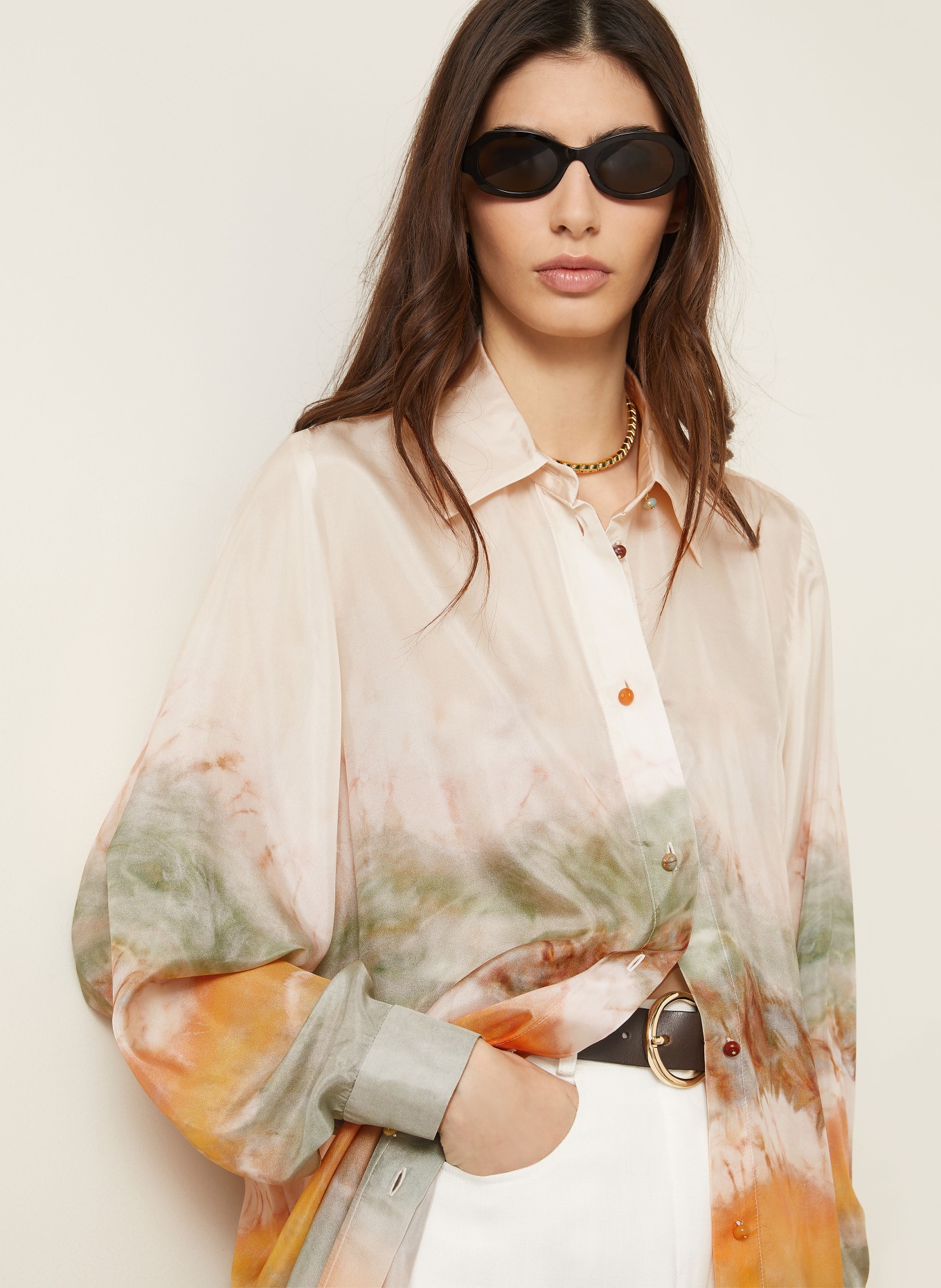 ZIMMERMANN Hemdbluse DAYLIGHT aus Seide: CREME / HELLORANGE / MINT