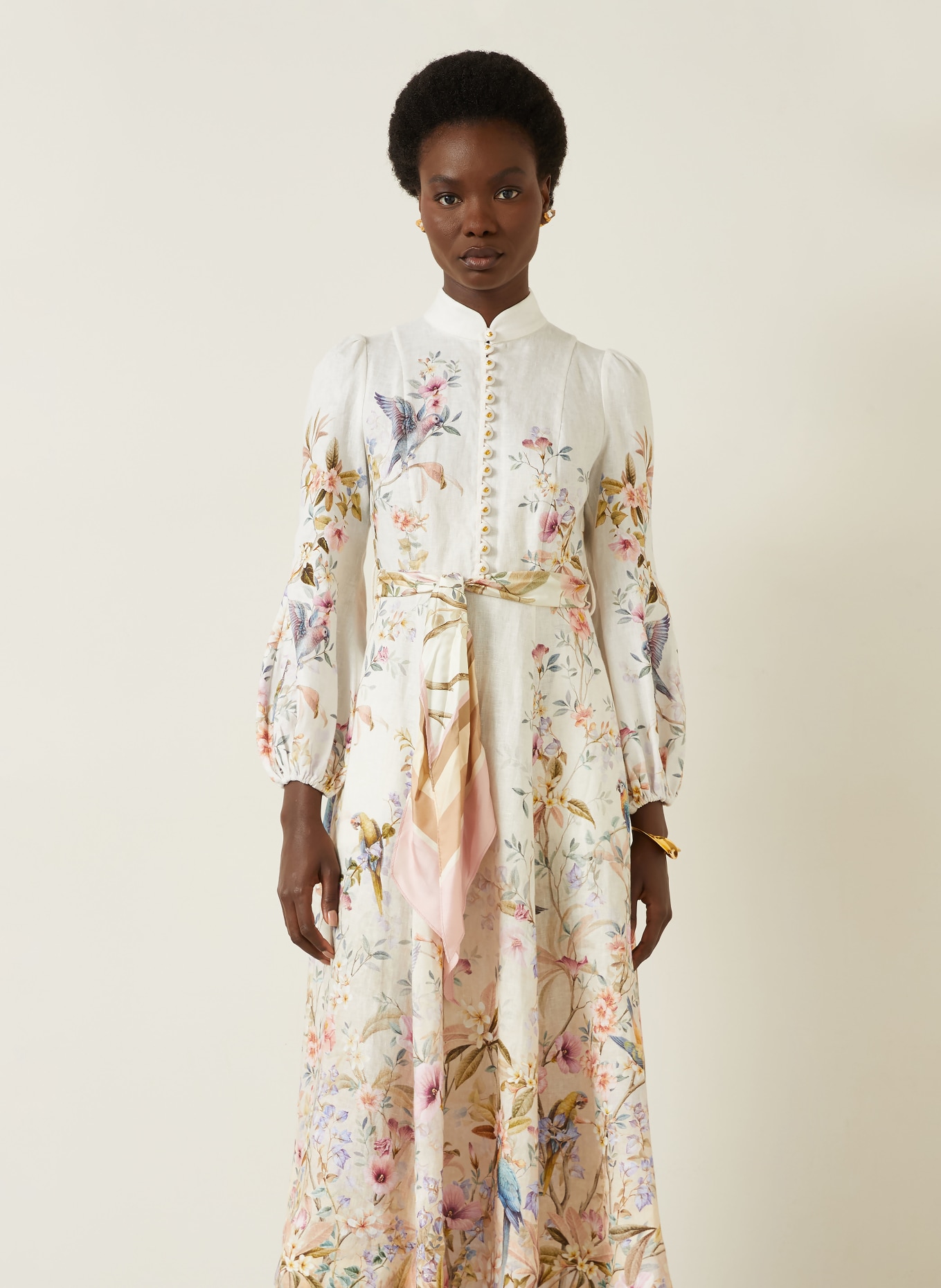 ZIMMERMANN Leinenkleid REBELLION: CREME / ROSA / HELLGRÜN