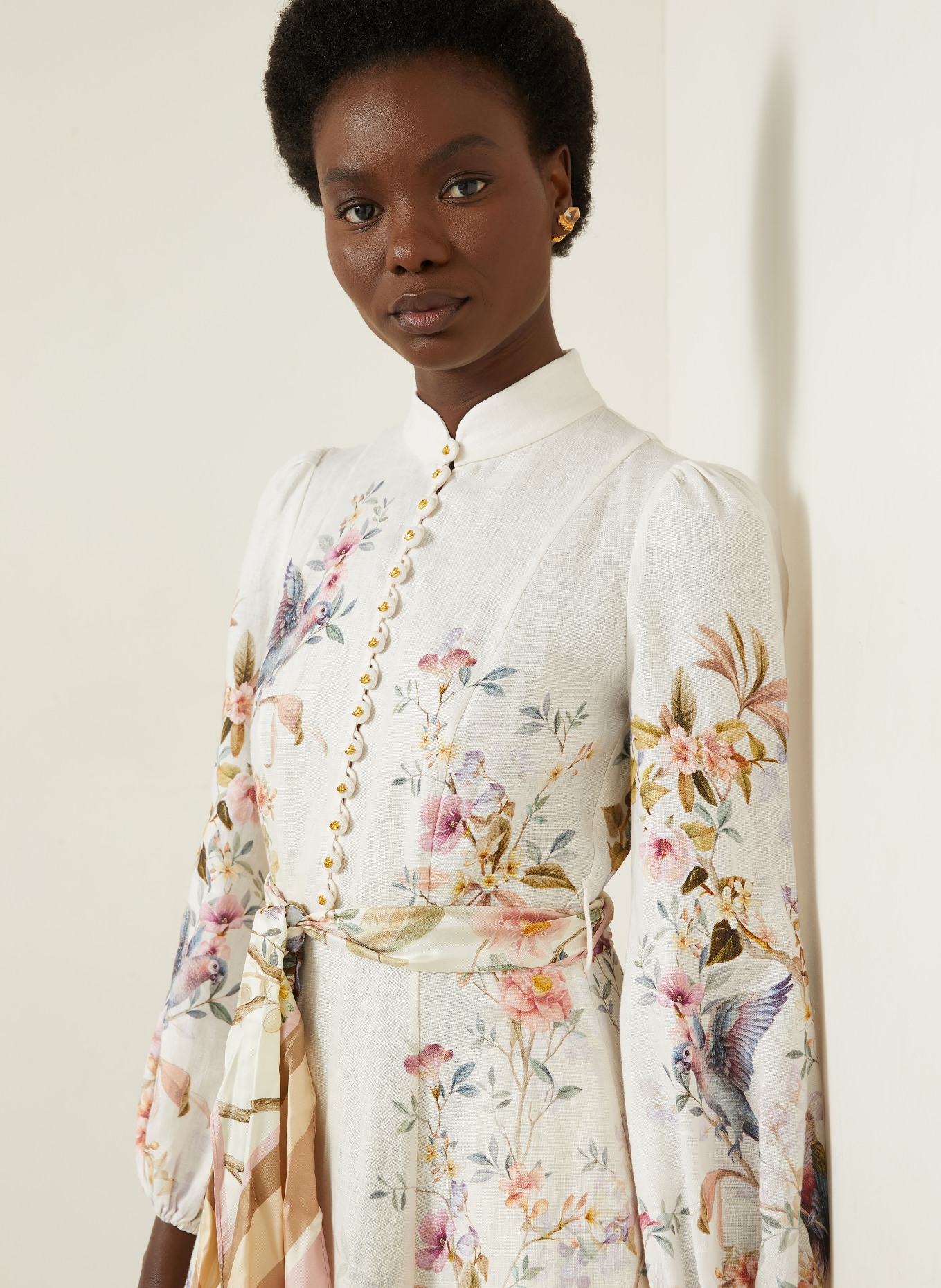 ZIMMERMANN Leinenkleid REBELLION: CREME / ROSA / HELLGRÜN