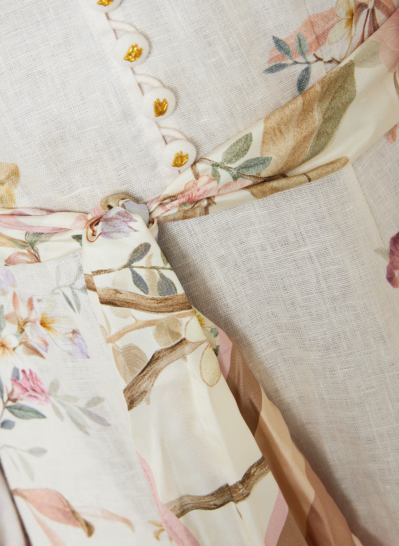 ZIMMERMANN Leinenkleid REBELLION: CREME / ROSA / HELLGRÜN