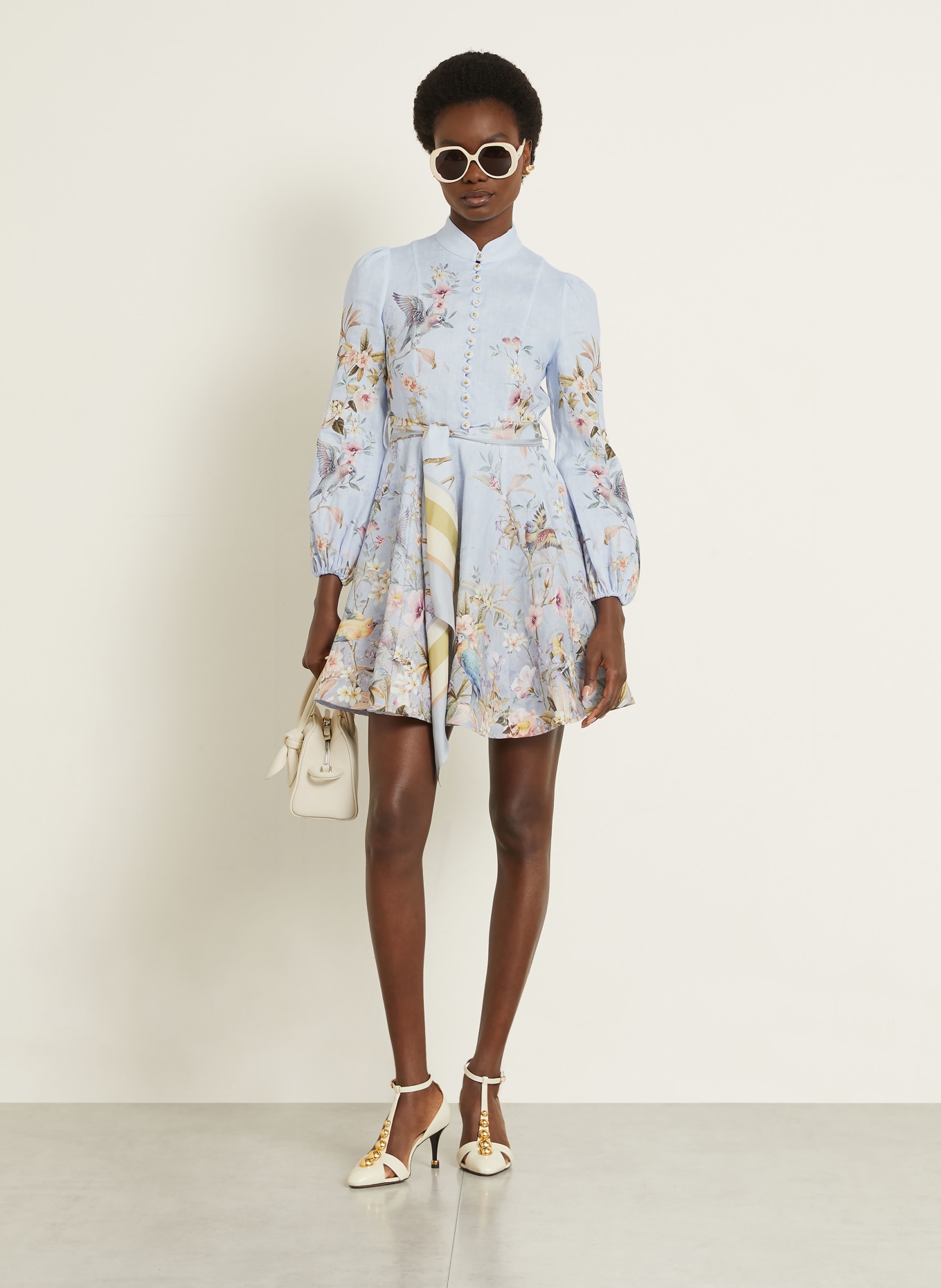 ZIMMERMANN Leinenkleid REBELLION: HELLBLAU / ROSA / GRÜN