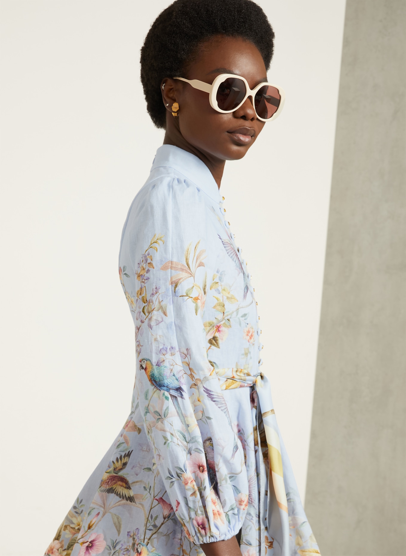 ZIMMERMANN Leinenkleid REBELLION: HELLBLAU / ROSA / GRÜN