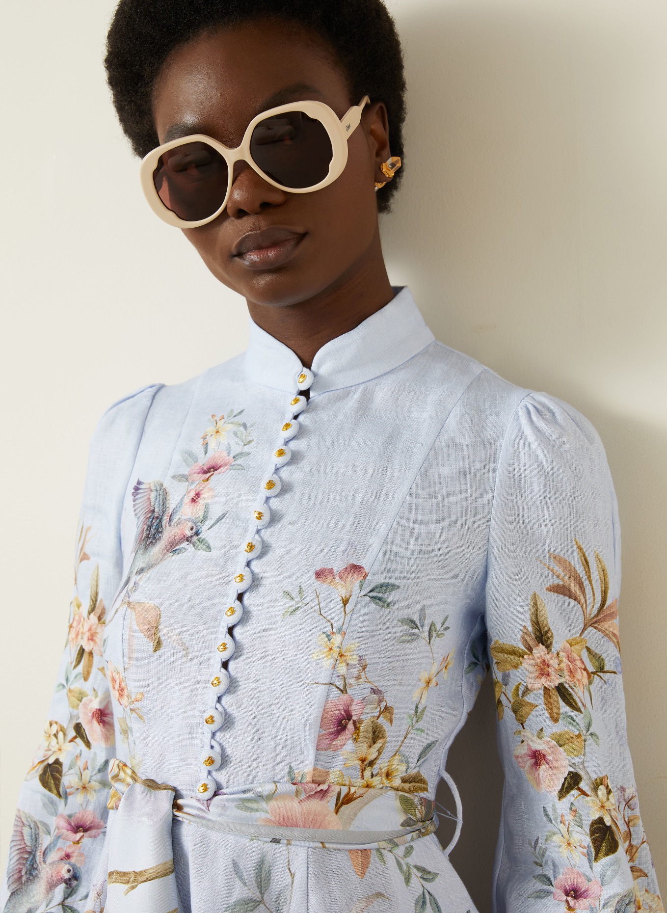 ZIMMERMANN Leinenkleid REBELLION: HELLBLAU / ROSA / GRÜN