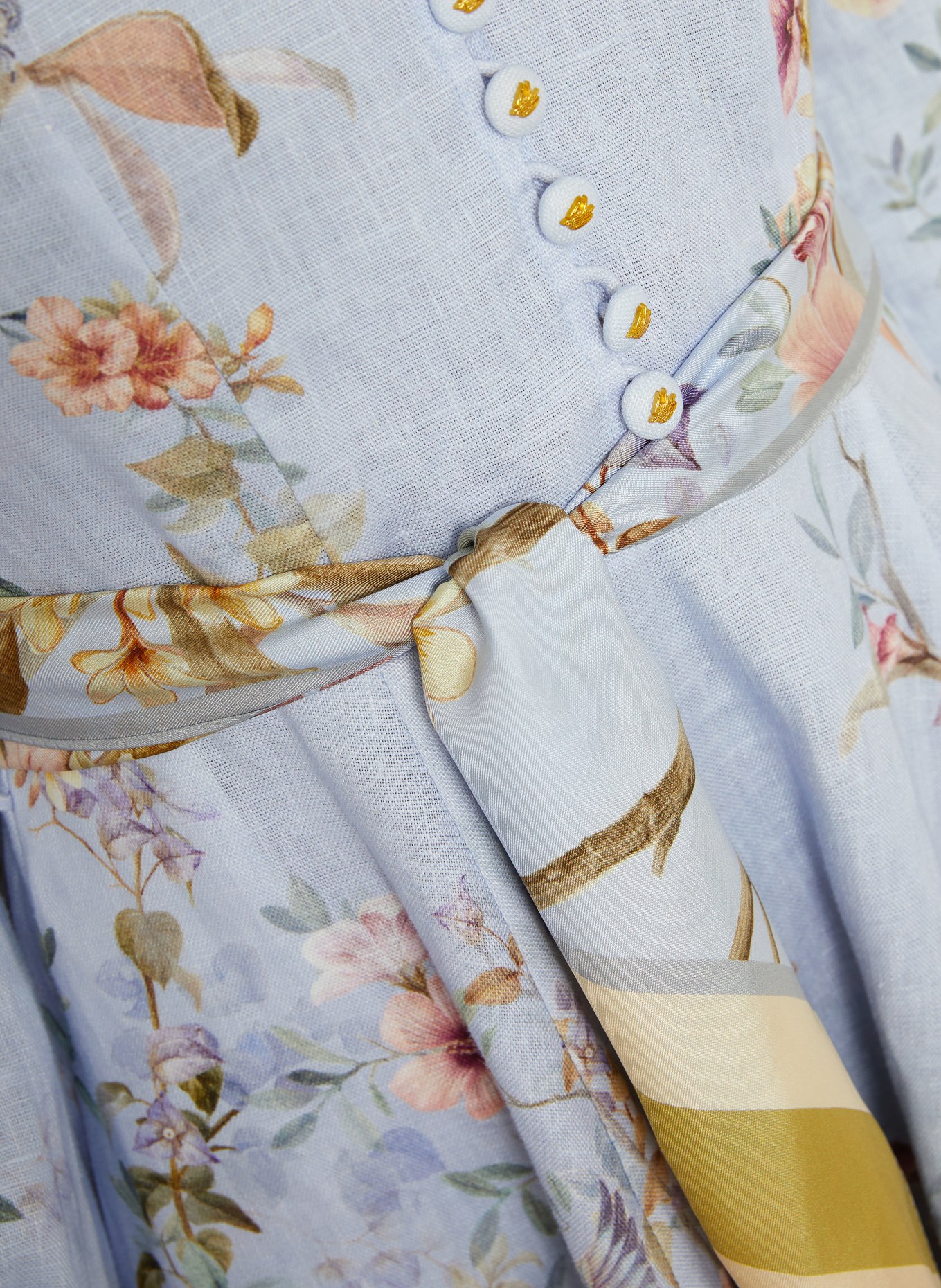 ZIMMERMANN Leinenkleid REBELLION: HELLBLAU / ROSA / GRÜN