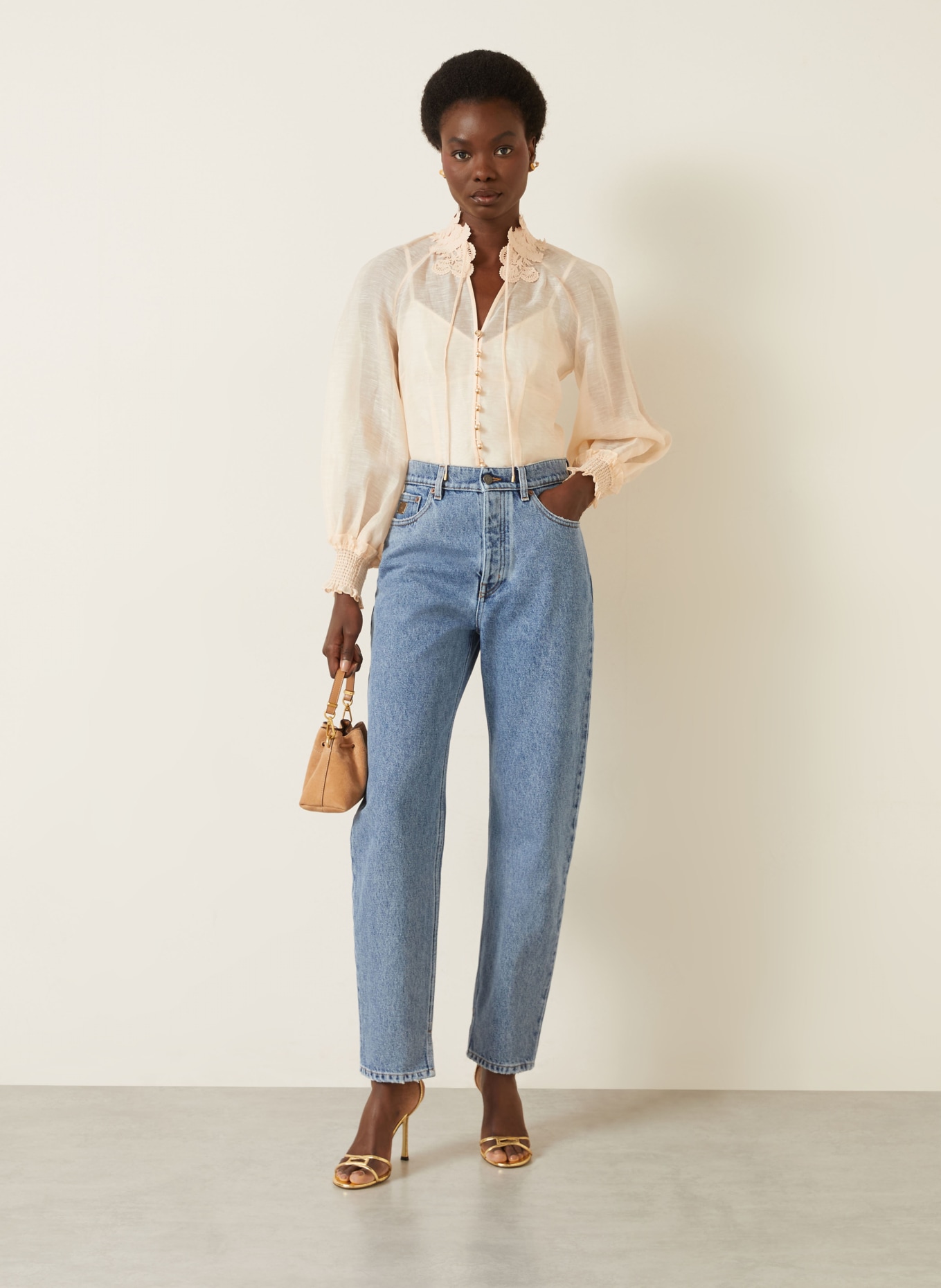 ZIMMERMANN REBELLION blouse with linen: LIGHT ORANGE