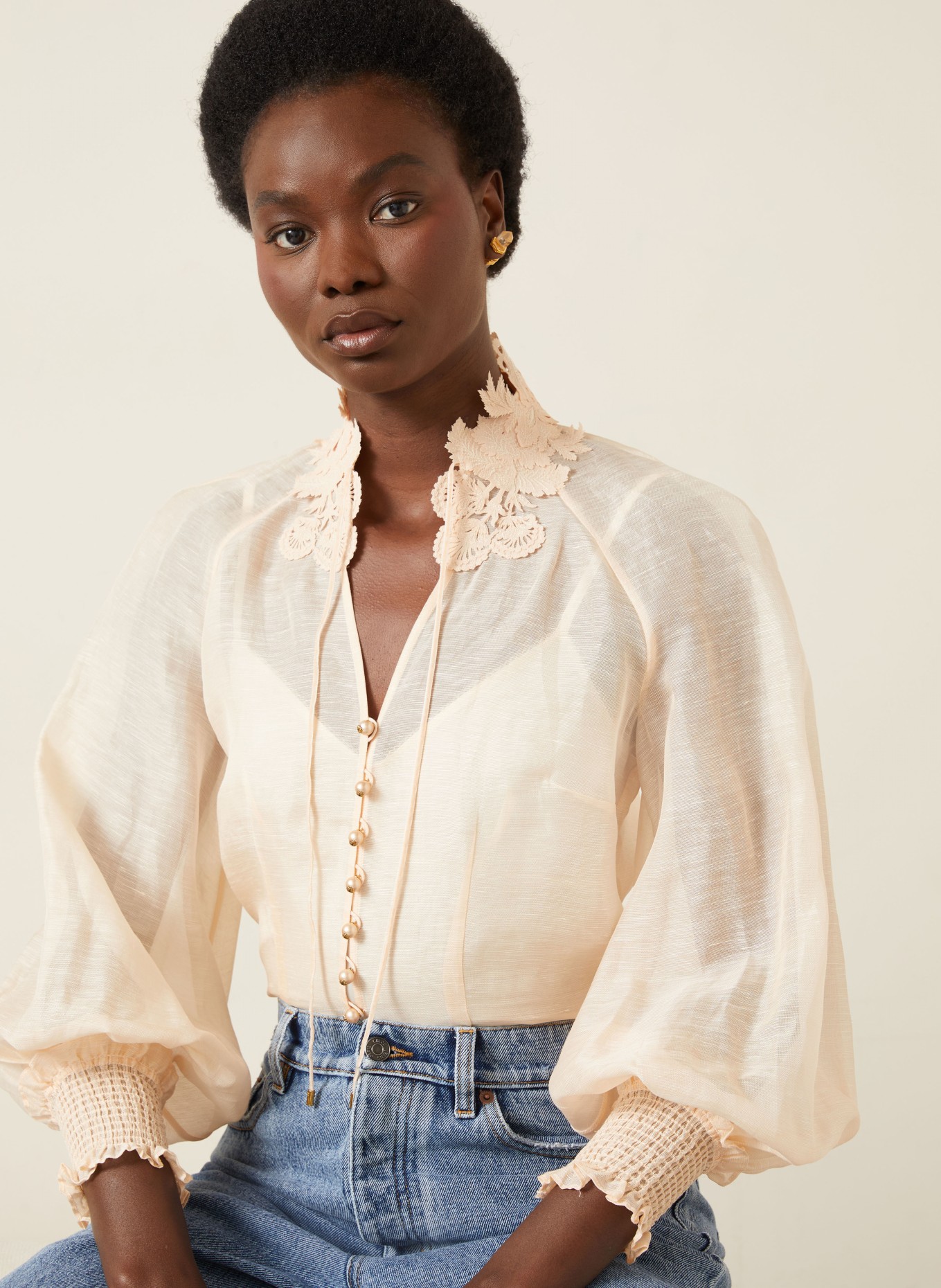 ZIMMERMANN REBELLION blouse with linen: LIGHT ORANGE