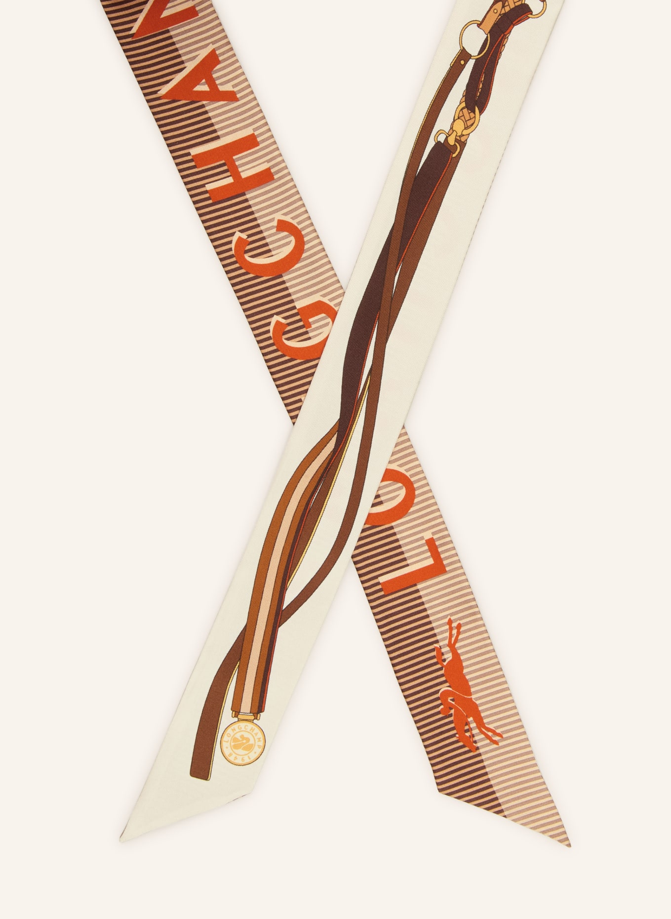 LONGCHAMP Seidenschal: CREME / GOLD / BRAUN