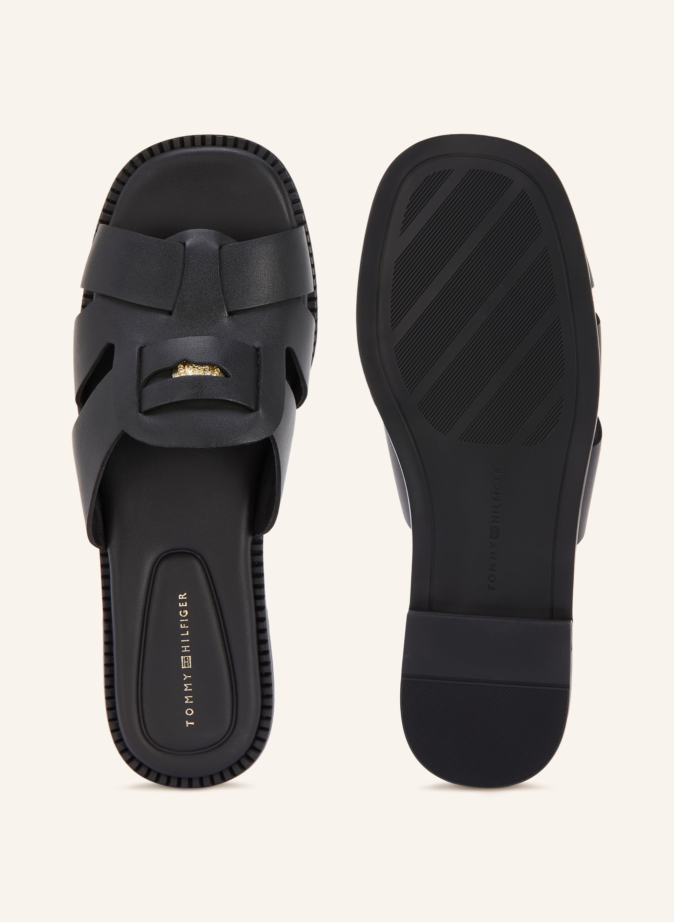 TOMMY HILFIGER Pantoletten: SCHWARZ / GOLD